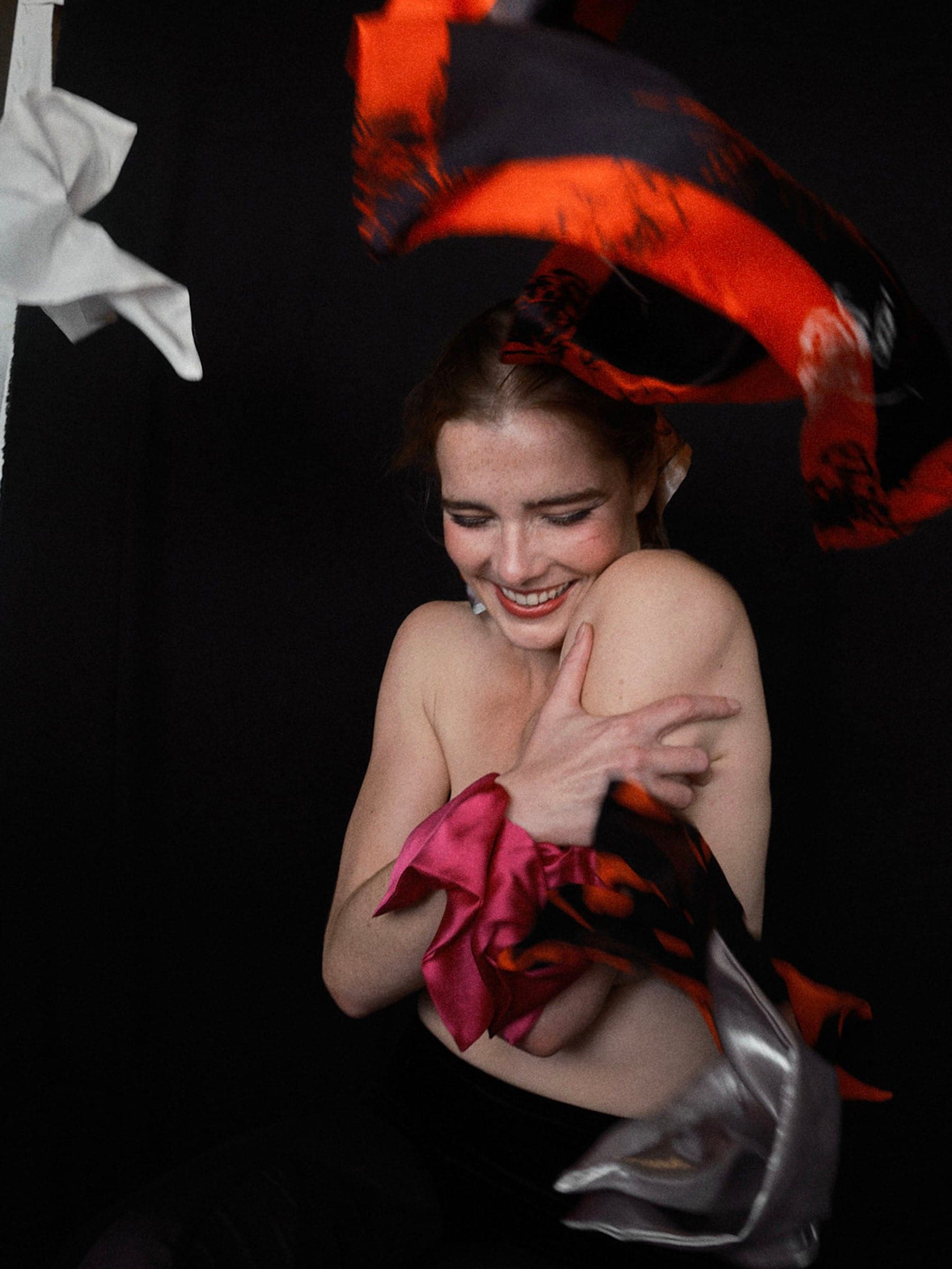 Orange_black_geometric_print_silk_sustainable_scarf_scrunchie