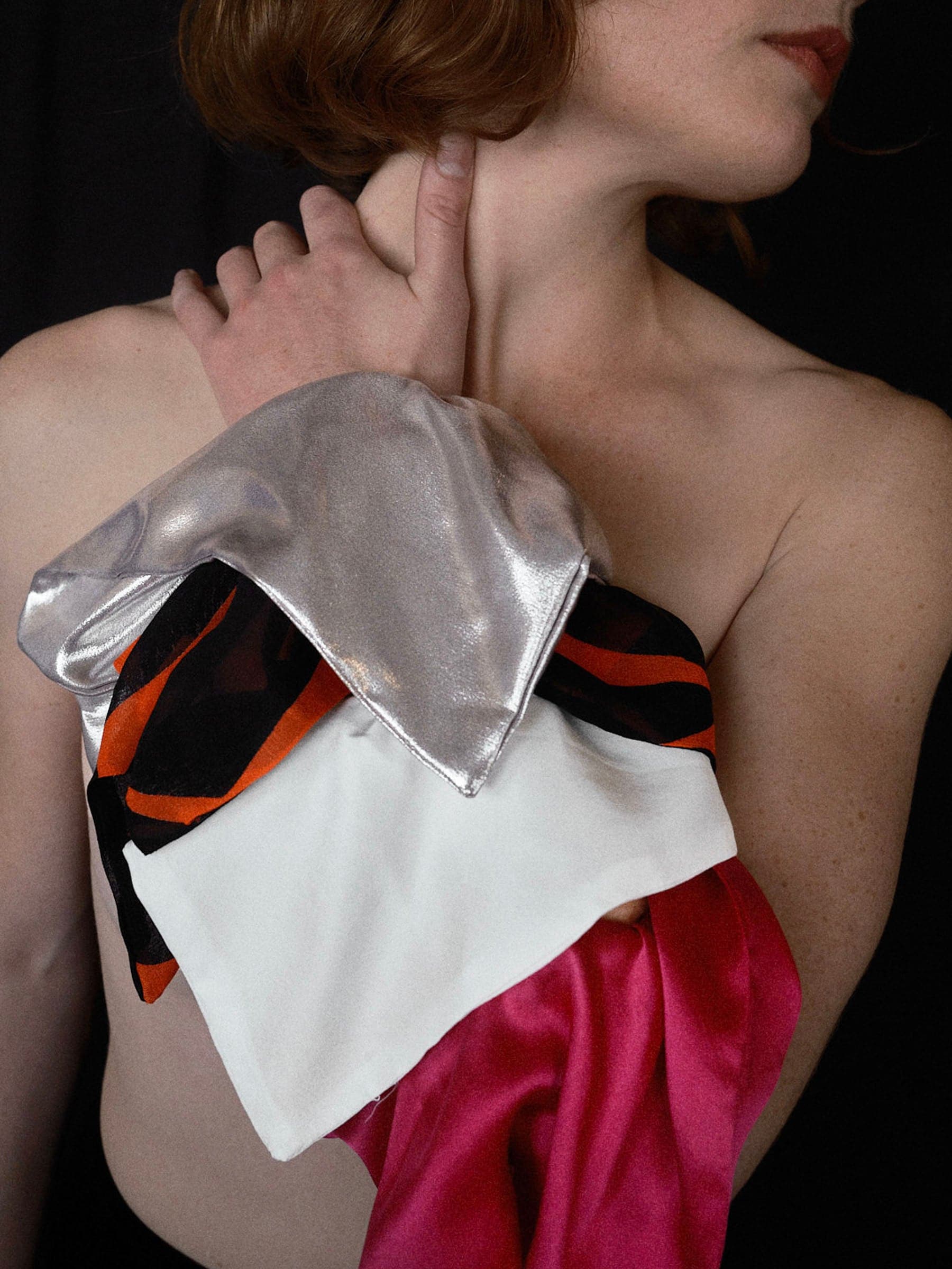 Orange_black_geometric_print_silk_sustainable_scarf_scrunchie