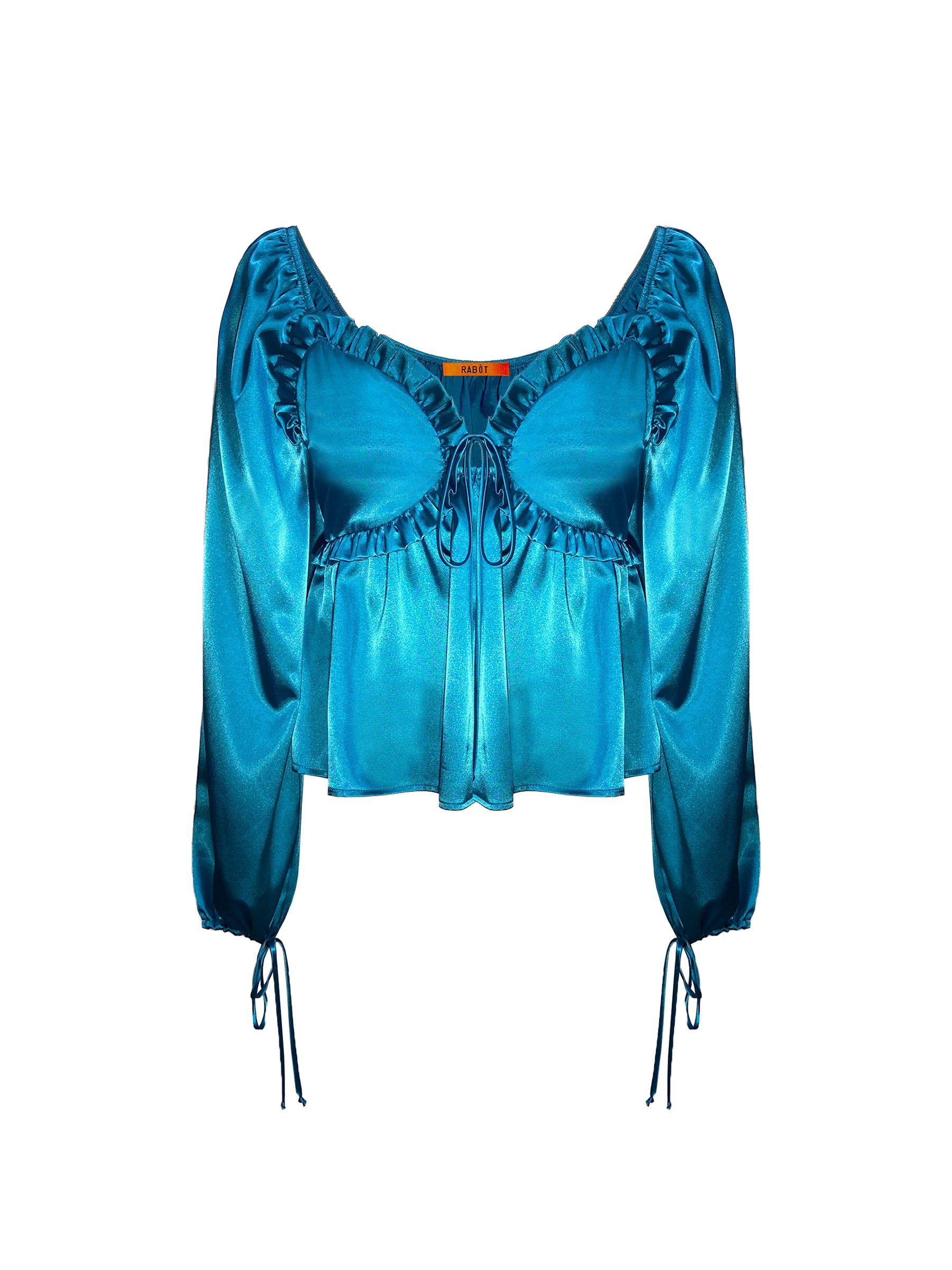 Blue_satin_swingy_ruffle_babydoll_top