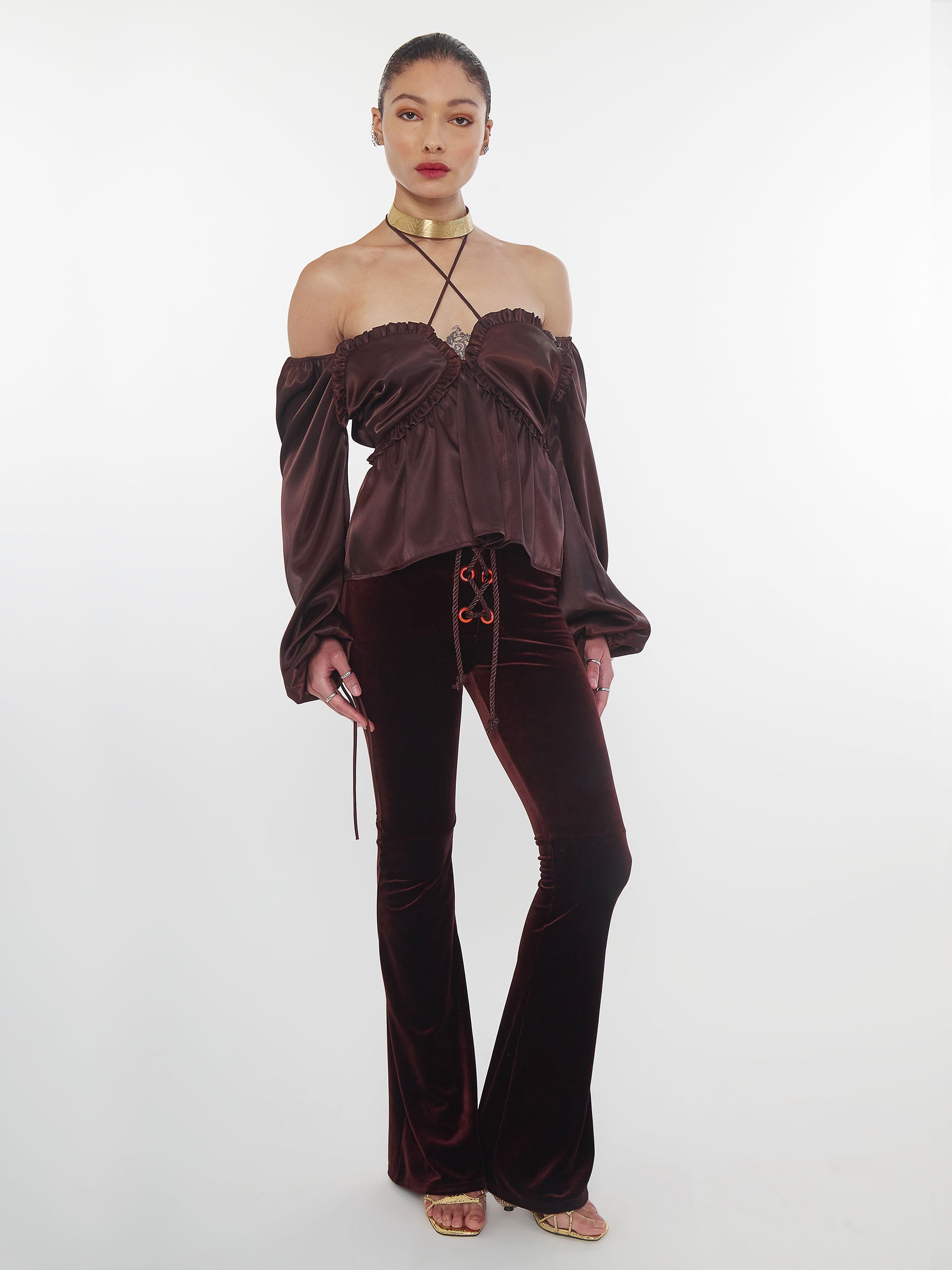 Mocha_brown_satin_babydoll_top
