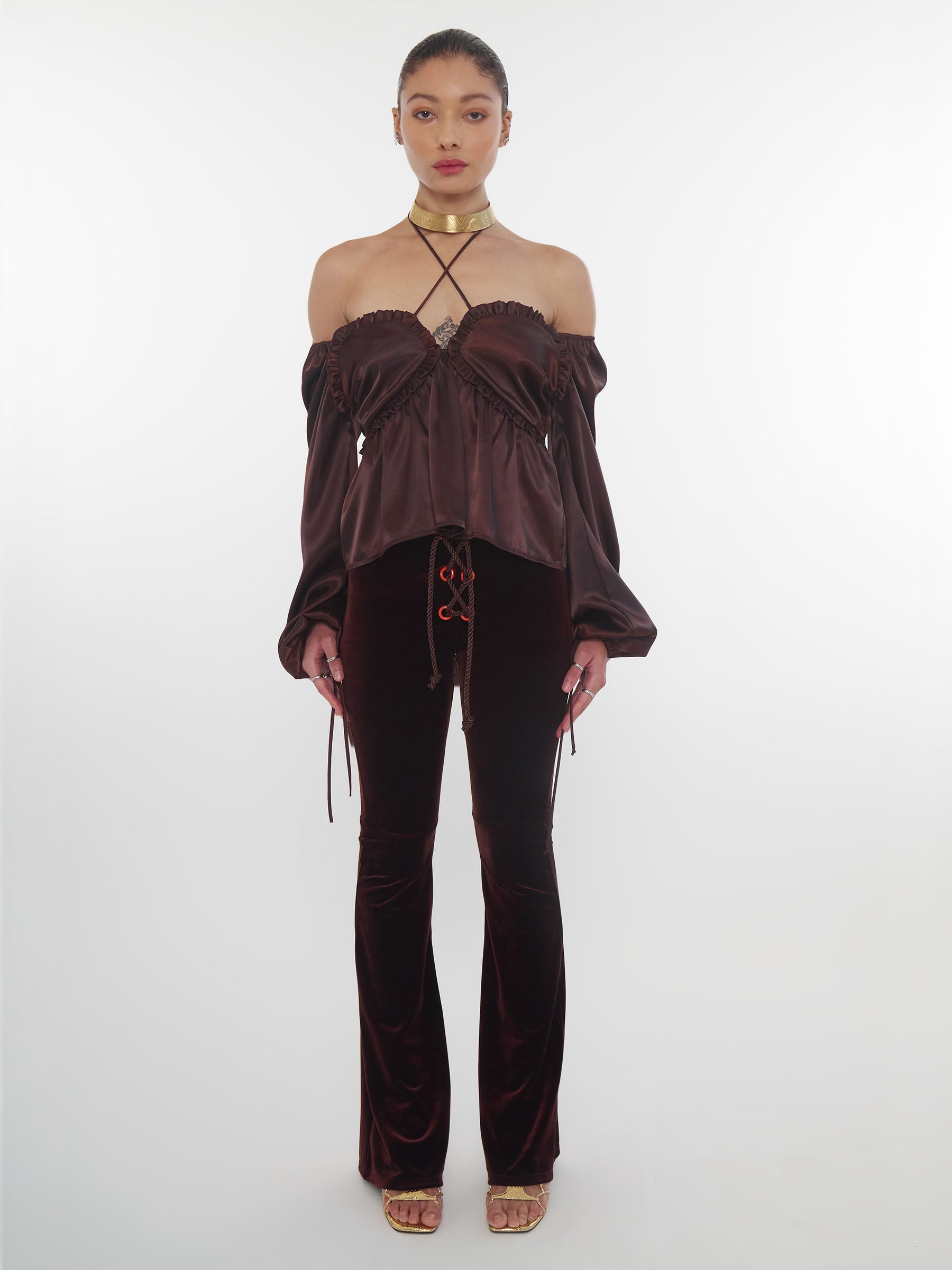 Mocha_brown_satin_babydoll_top
