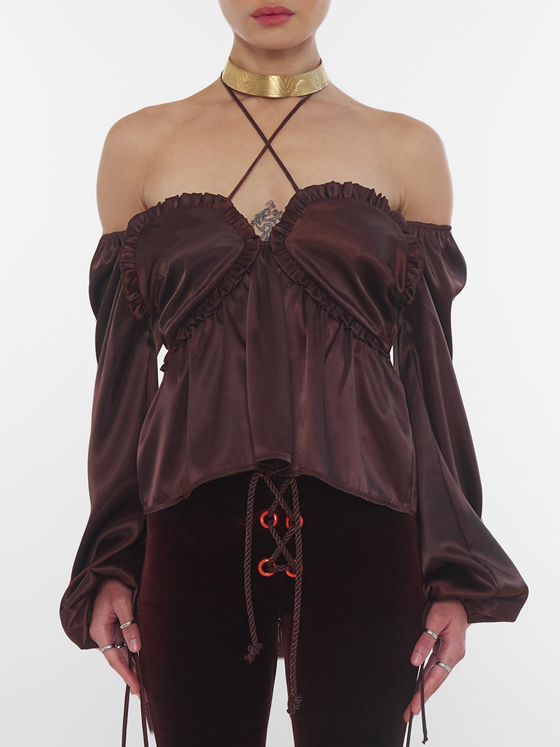 Mocha_brown_satin_babydoll_top