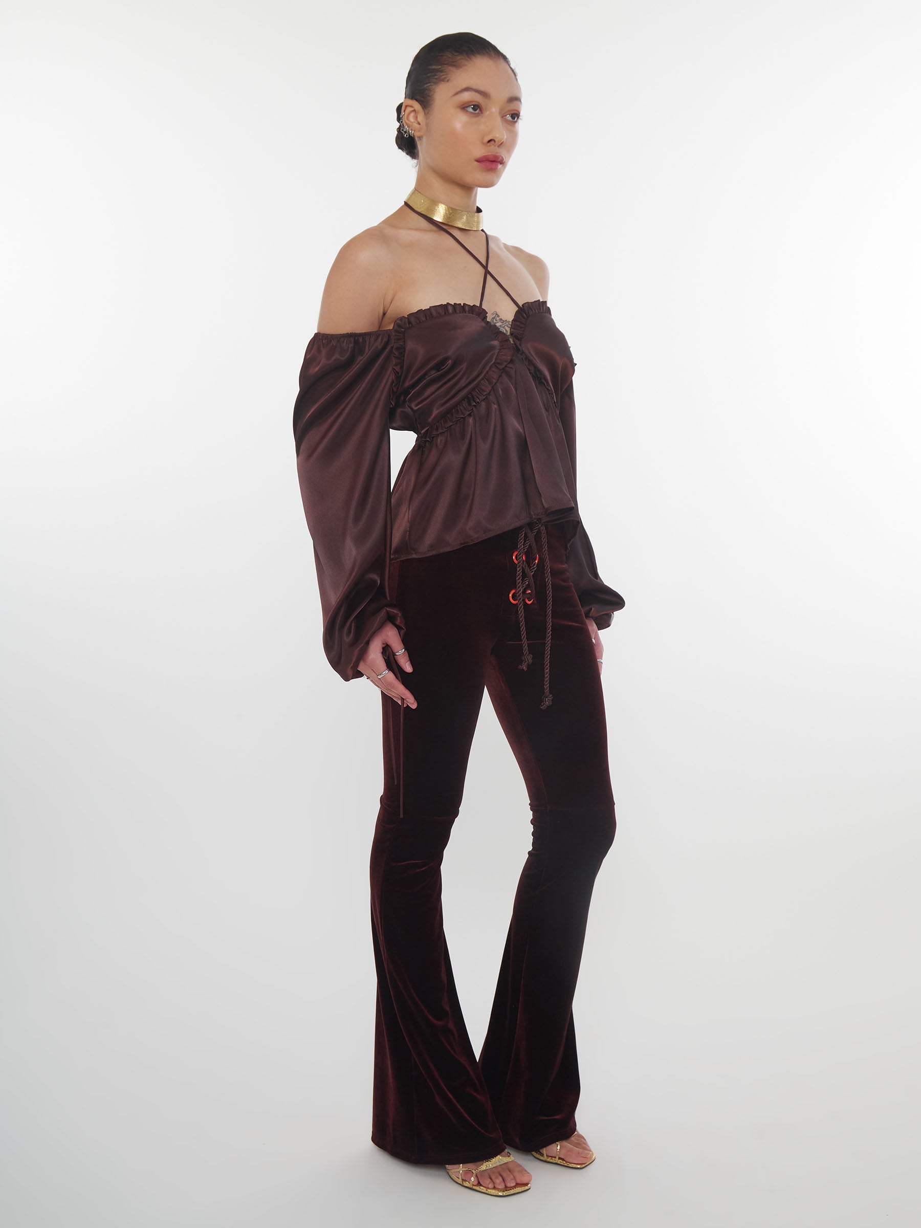 Mocha_brown_satin_babydoll_top