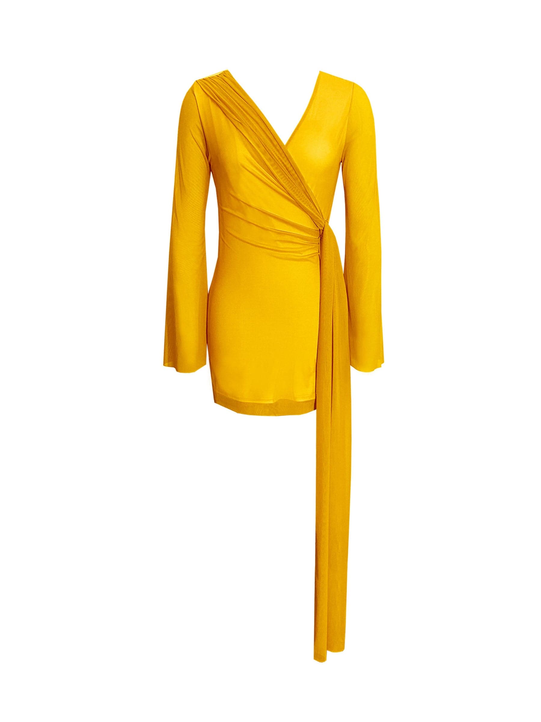 Bright yellow wrap mesh dress