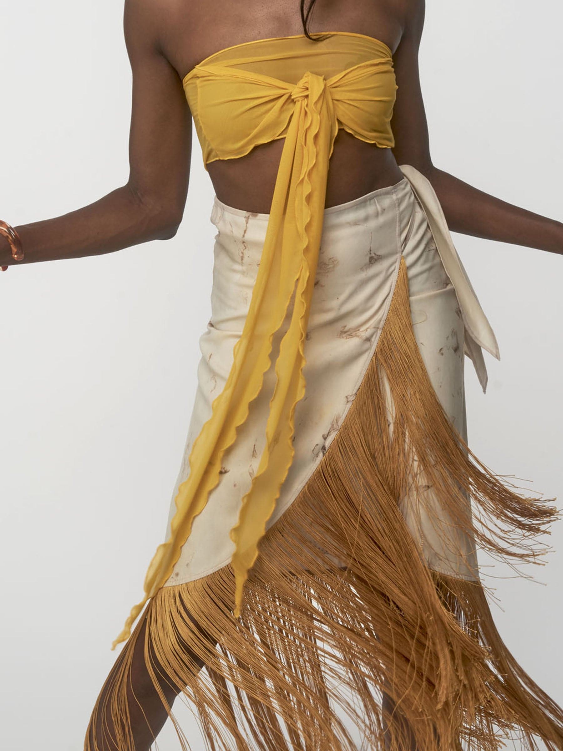 Bright yellow mesh tie tube top