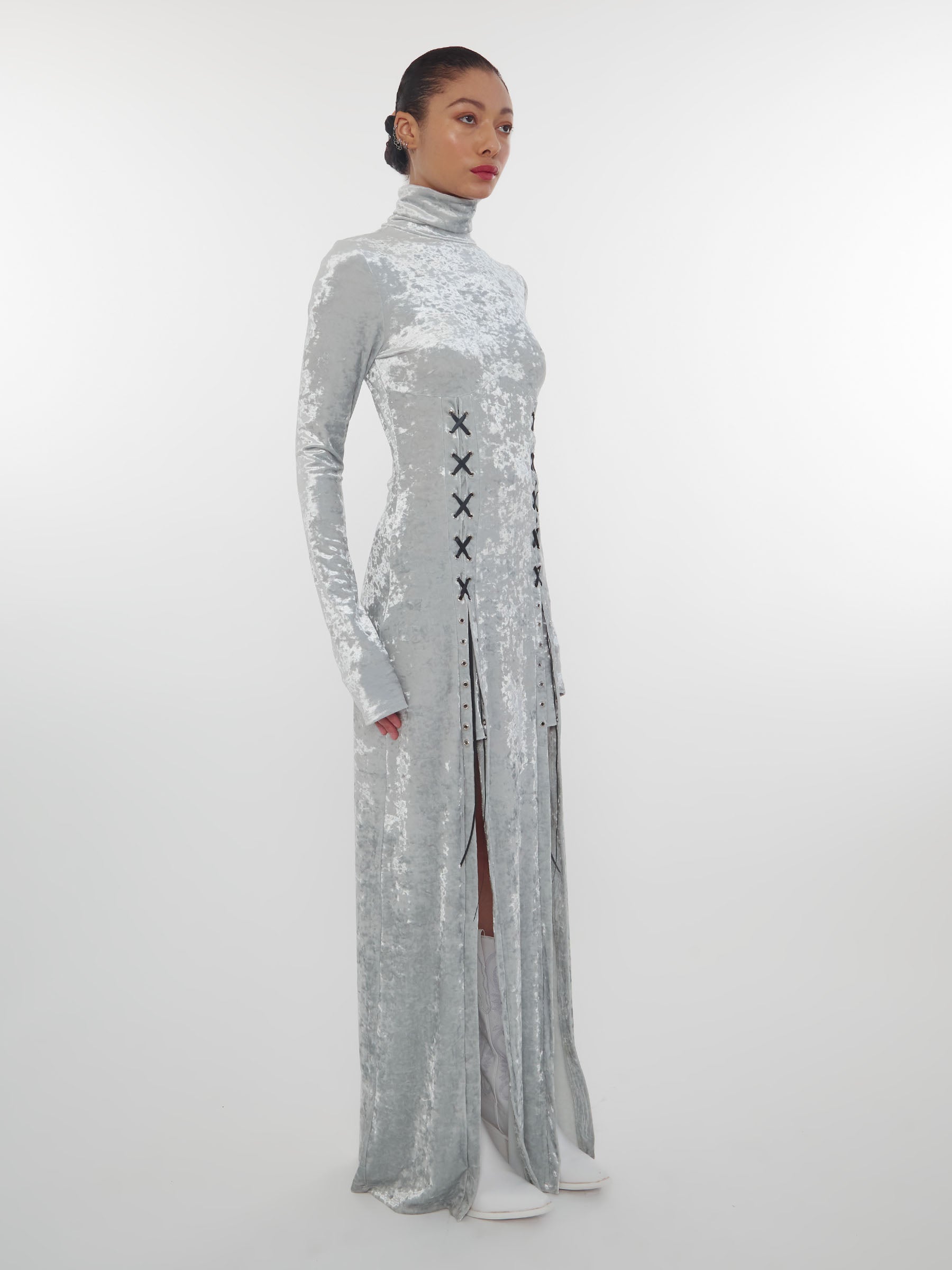 Crushed_velvet_silver_lace_up_eyelet_maxi_dress