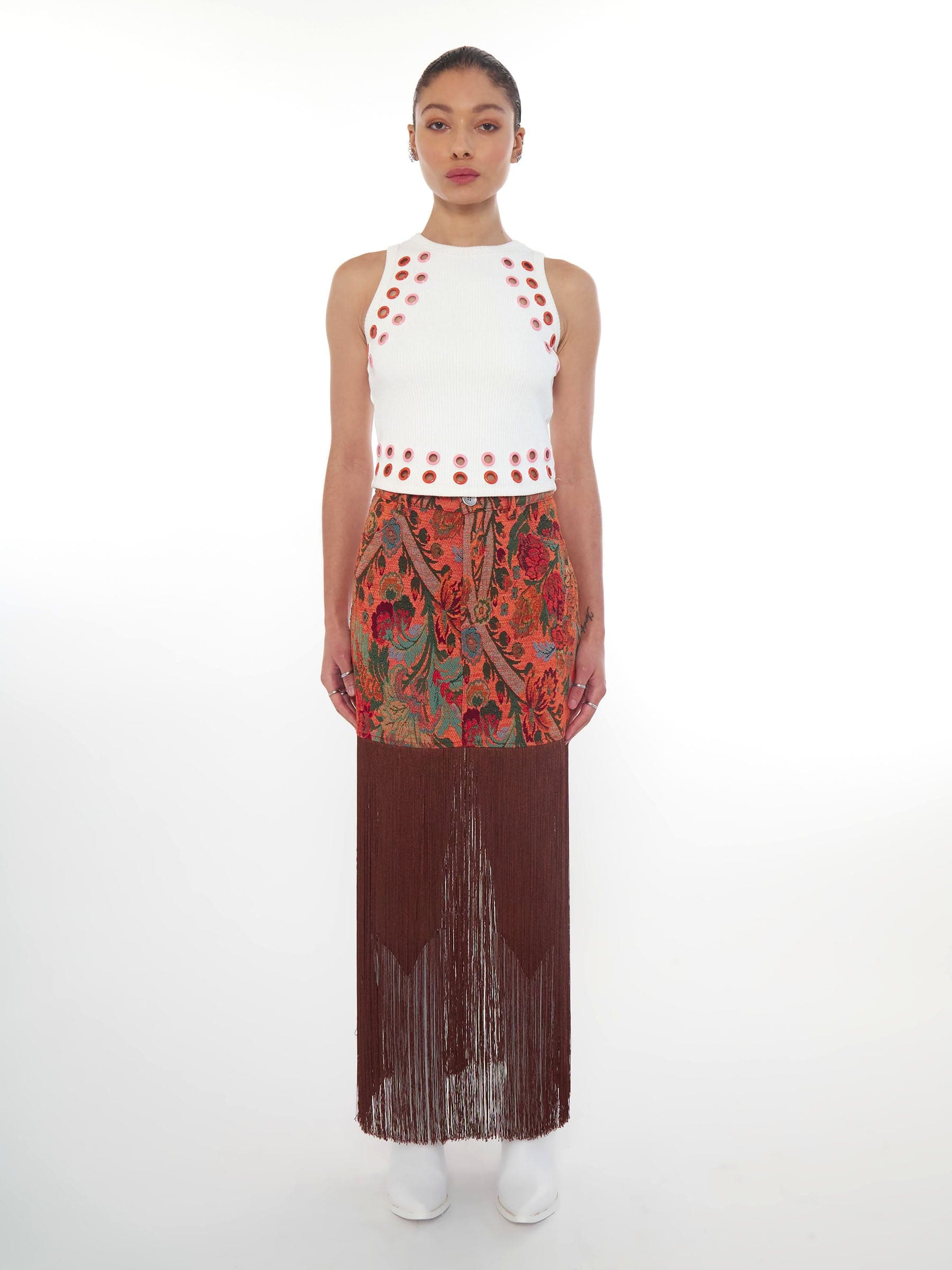 Colorful eyelet rib tank top