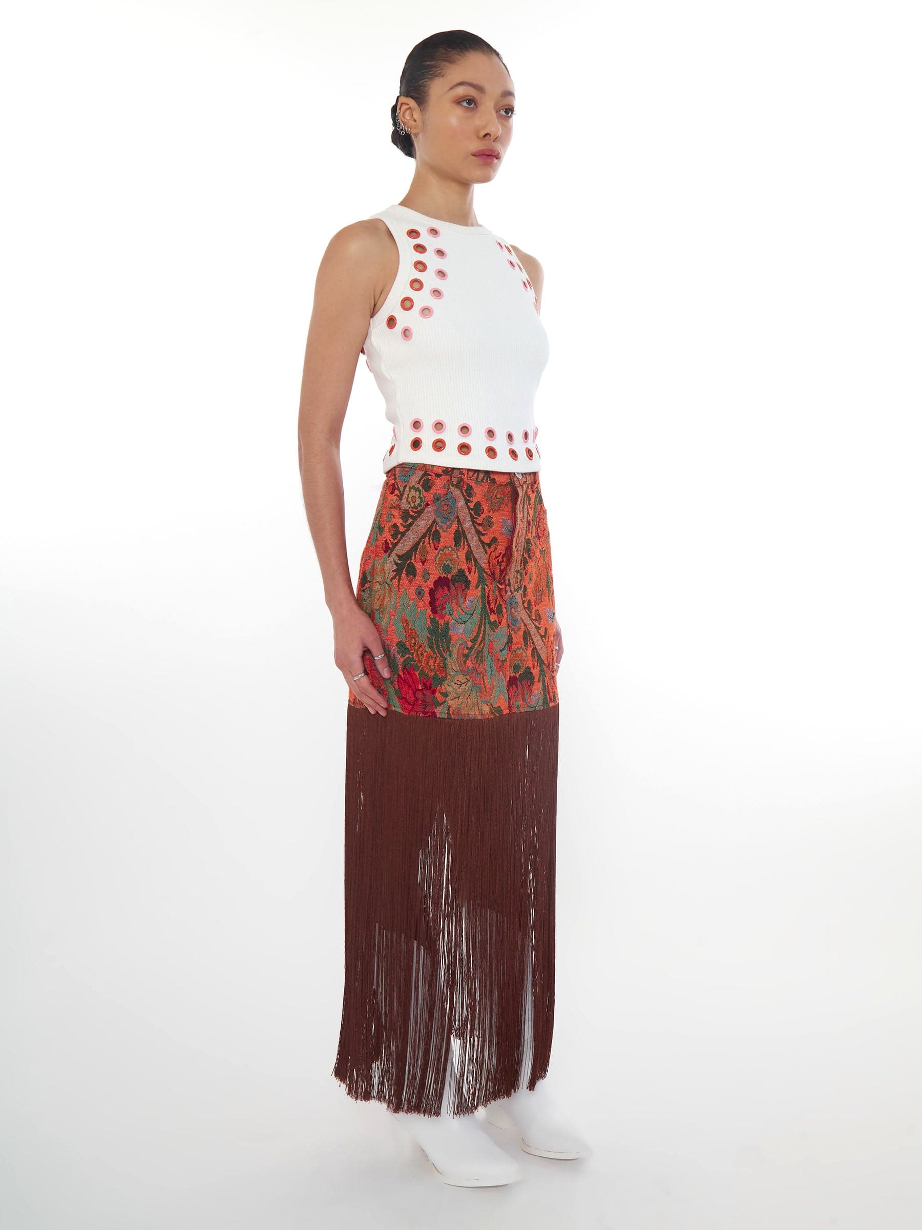 Colorful eyelet rib tank top