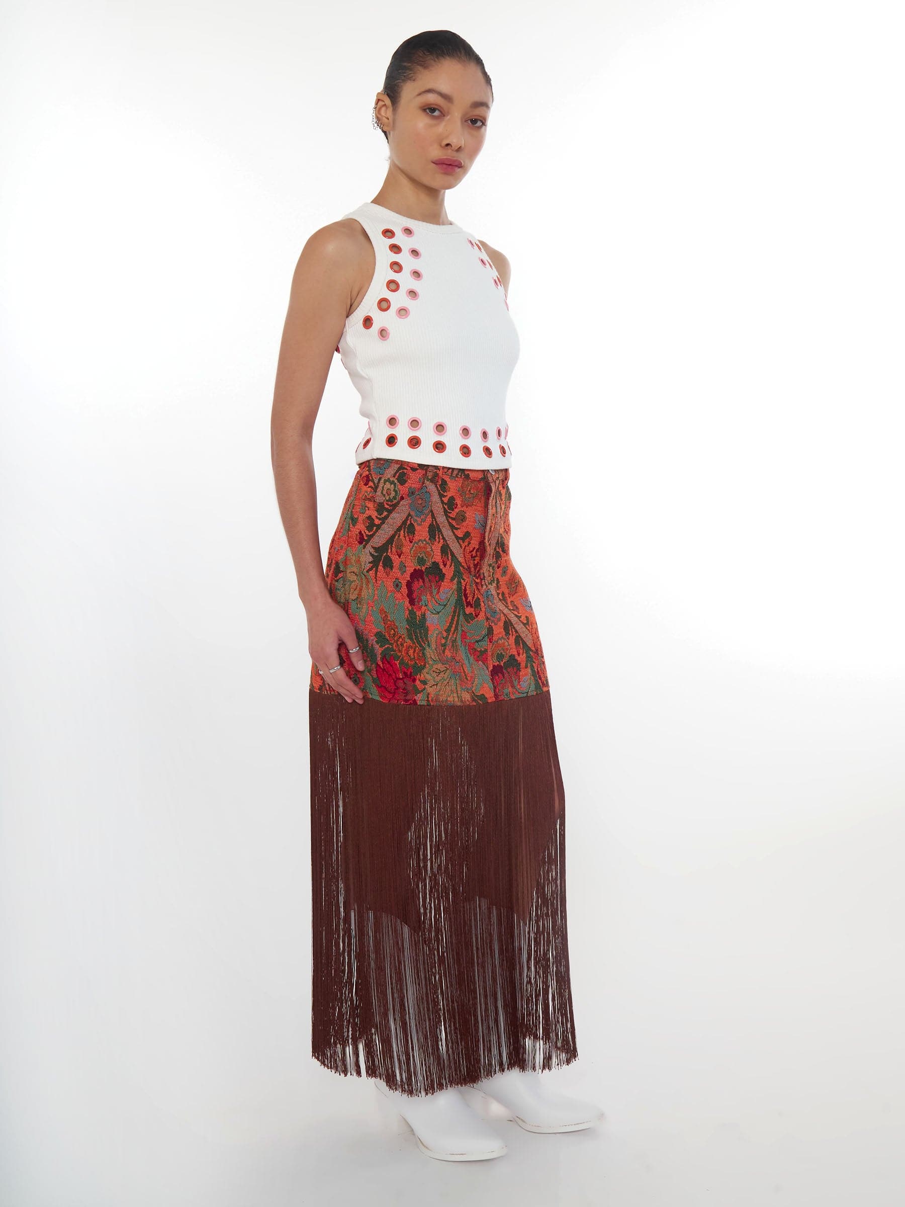Colorful eyelet rib tank top