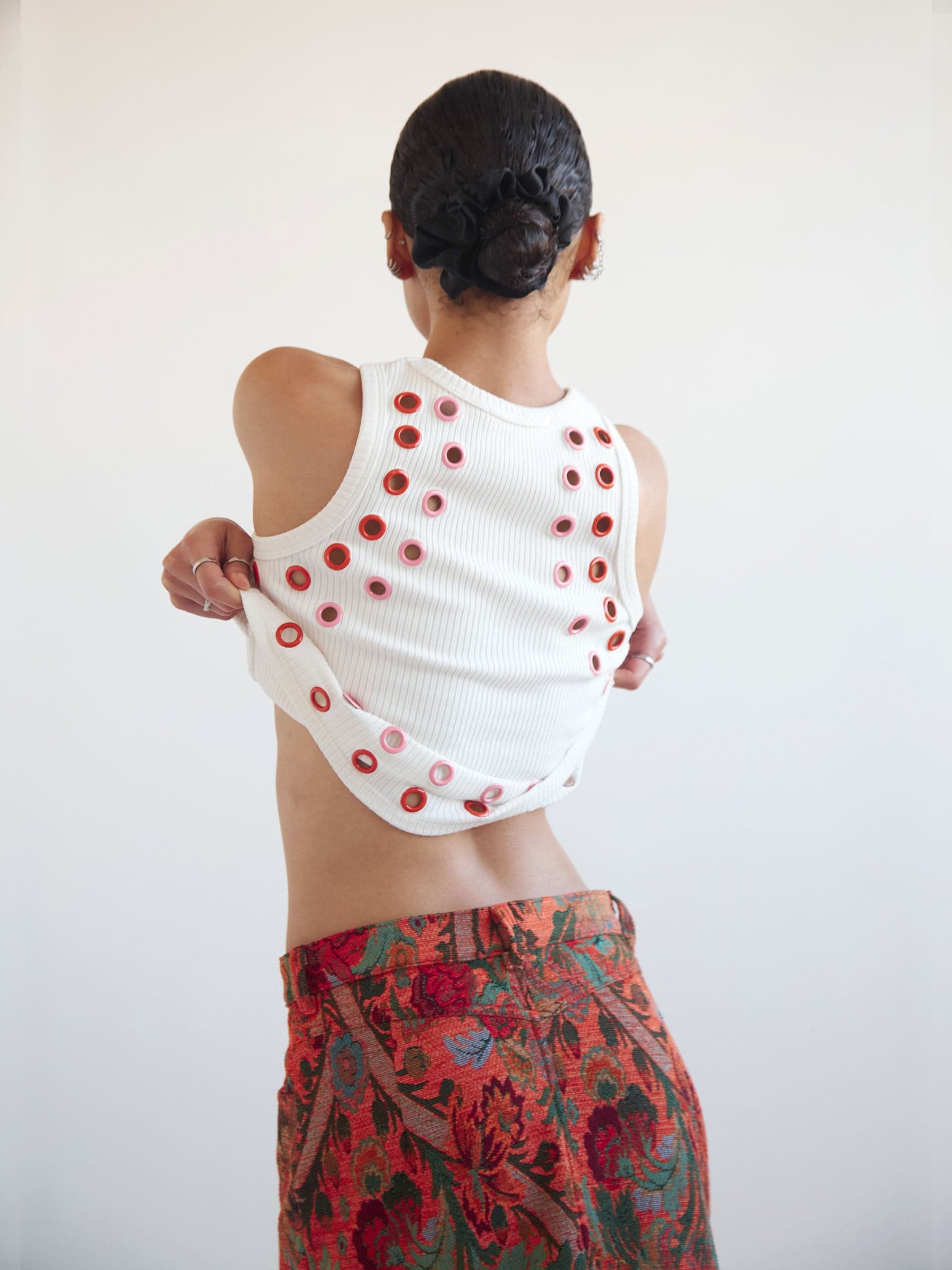 Colorful eyelet rib tank top