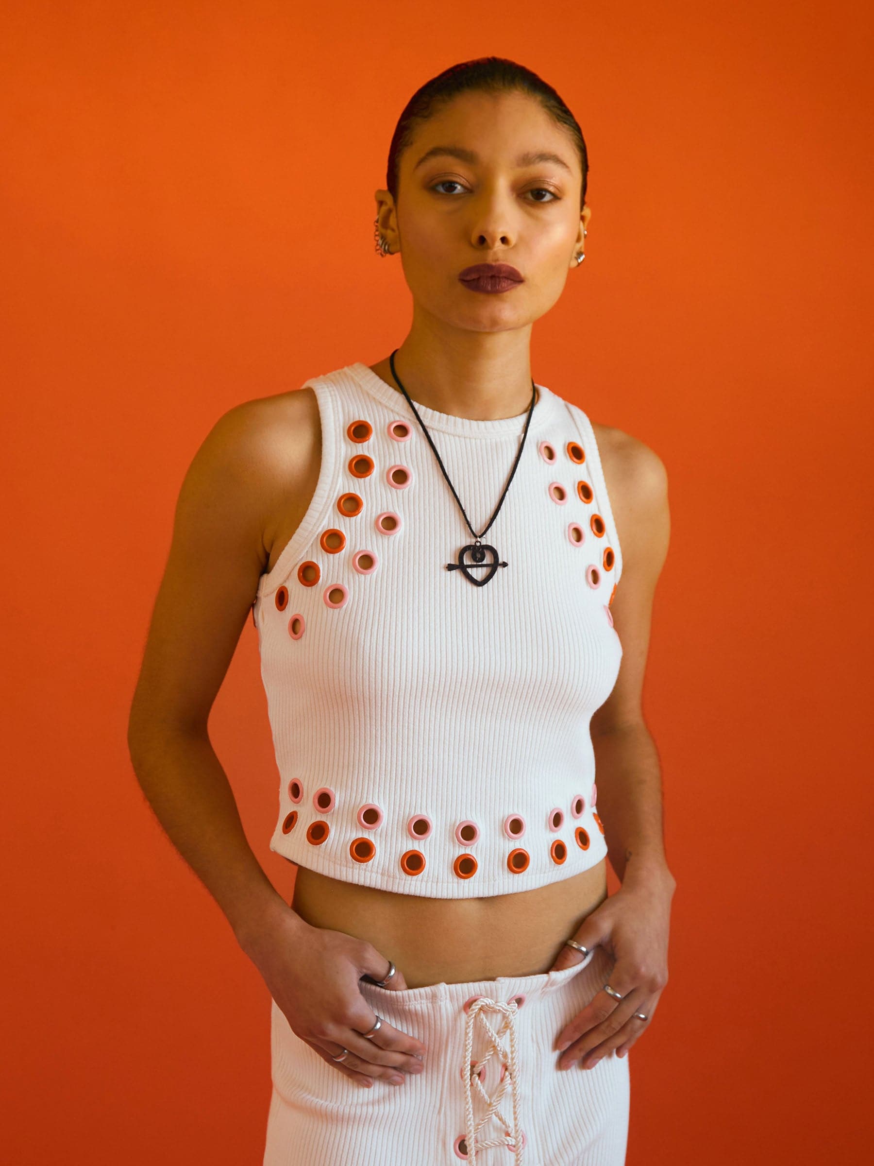 Colorful eyelet rib tank top