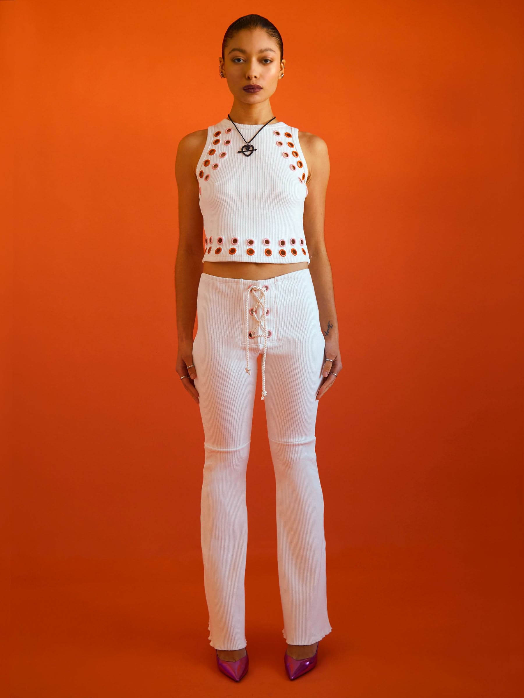 Colorful eyelet rib tank top