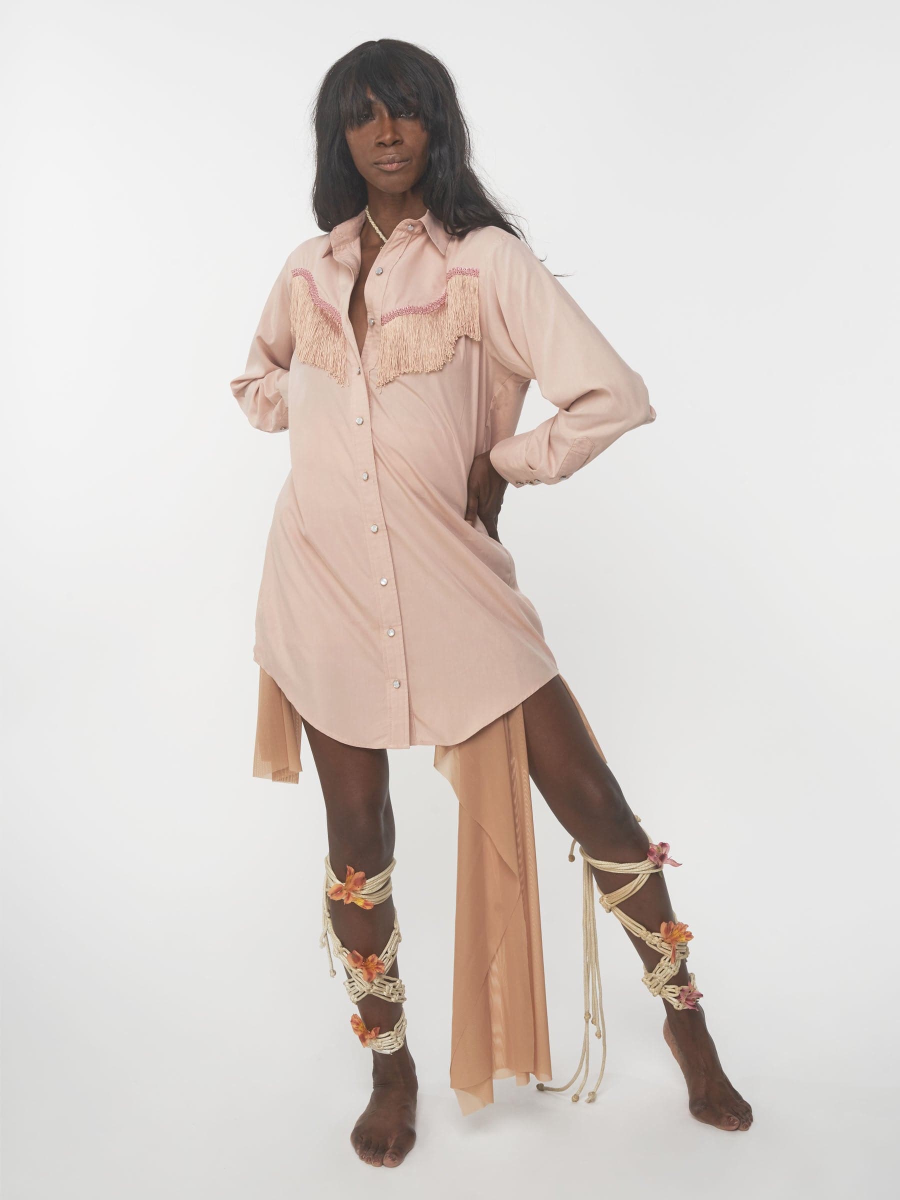 Pink blush western Tencel shirt dress