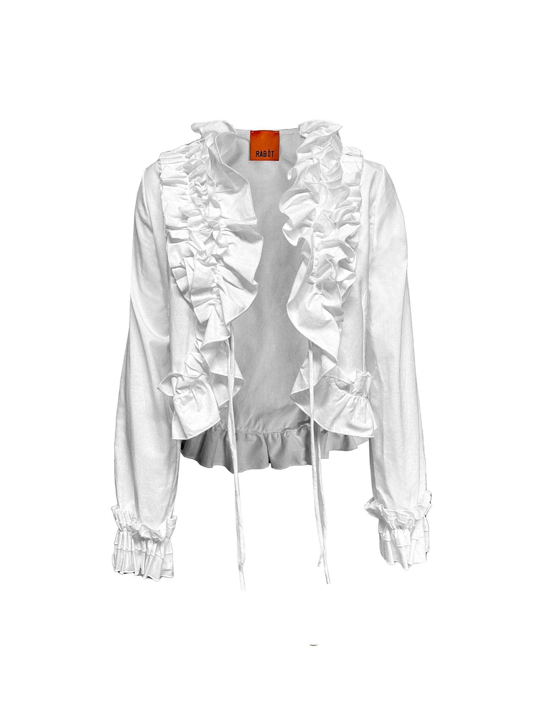 White organic cotton poplin ruffle top