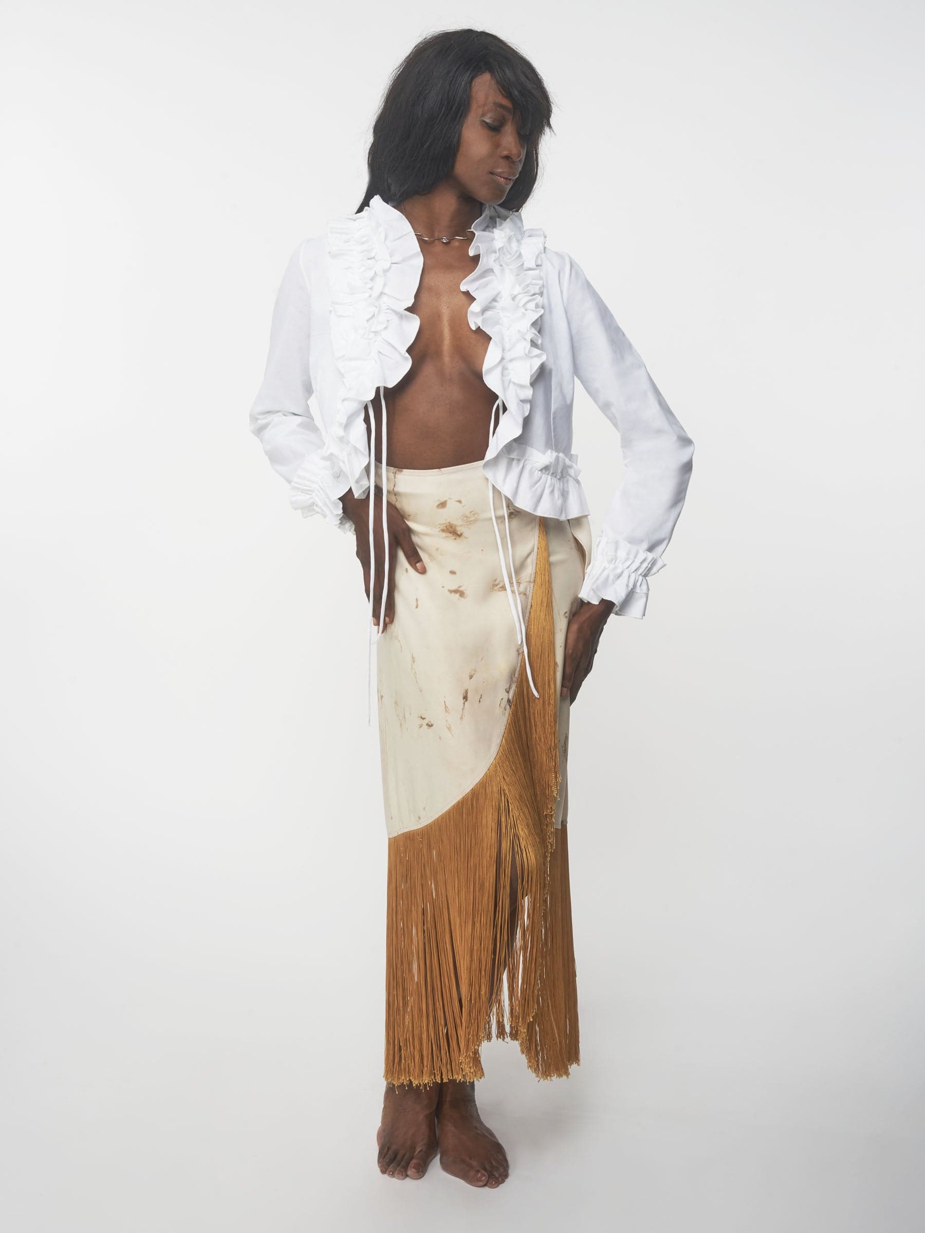 White organic cotton poplin ruffle top