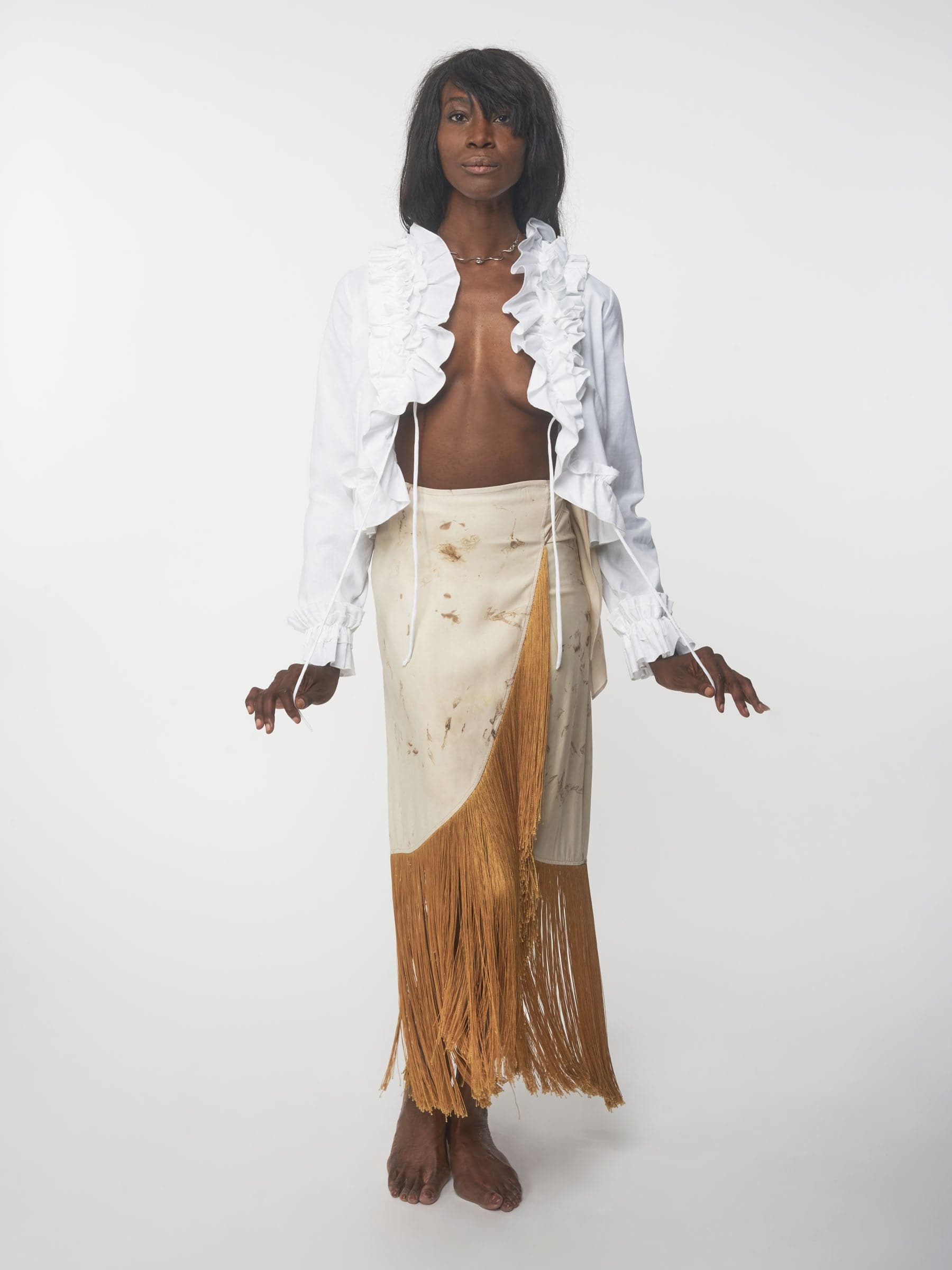 White organic cotton poplin ruffle top