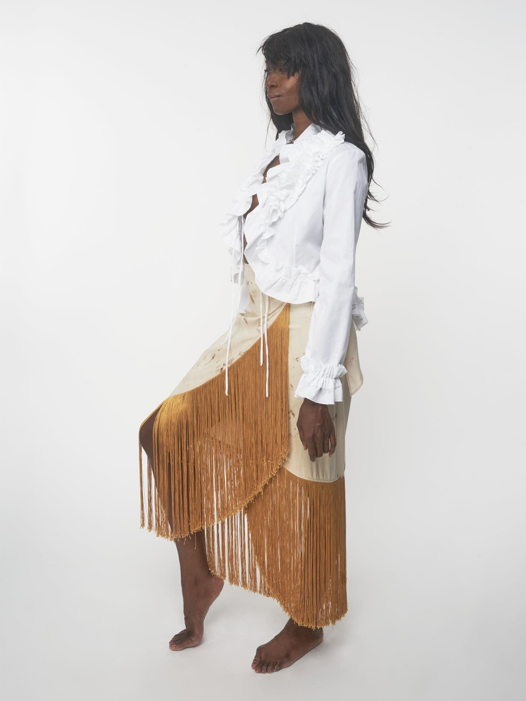 White organic cotton poplin ruffle top