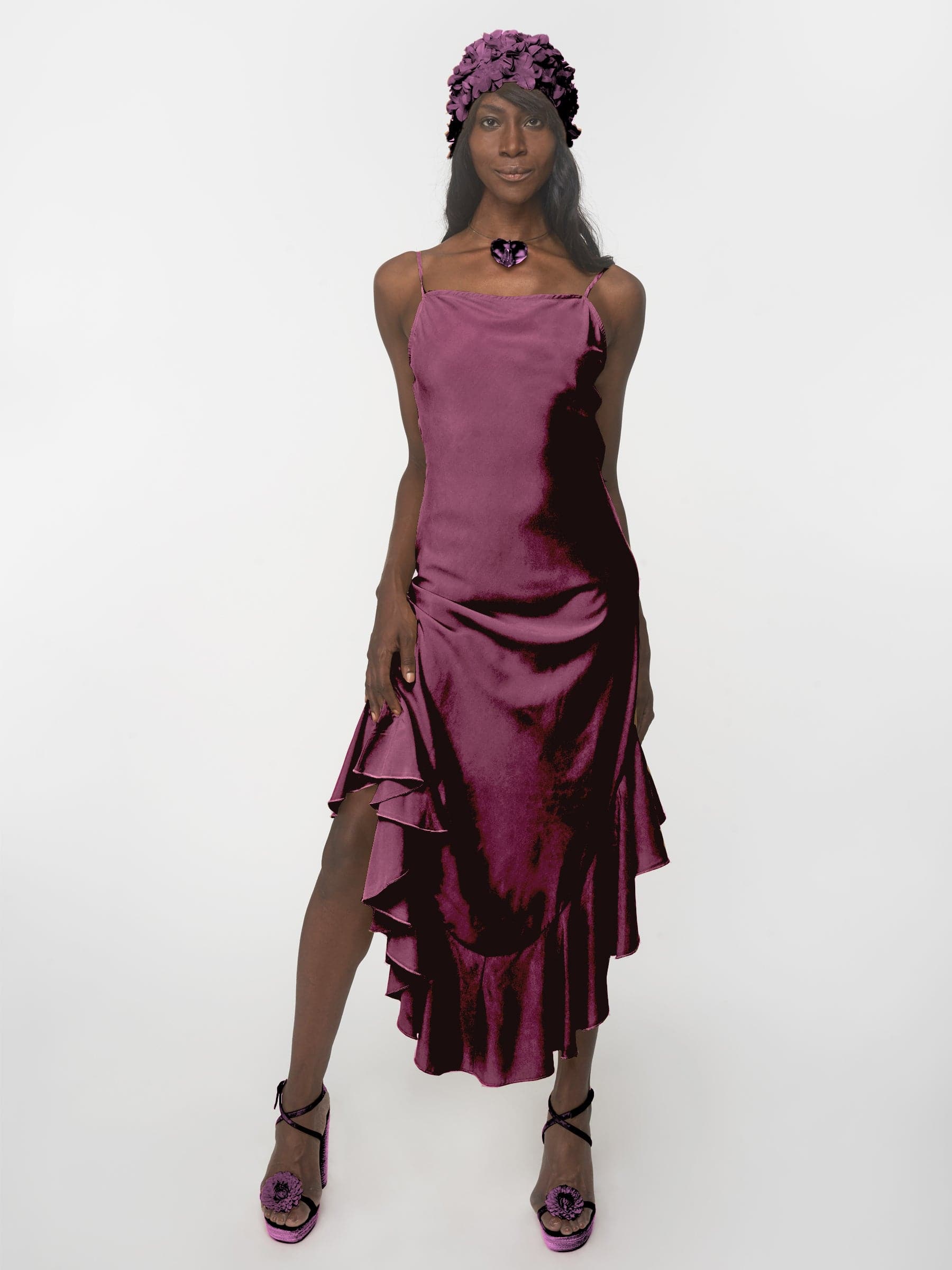 Dusty purple sustainable tencel ruffle dress