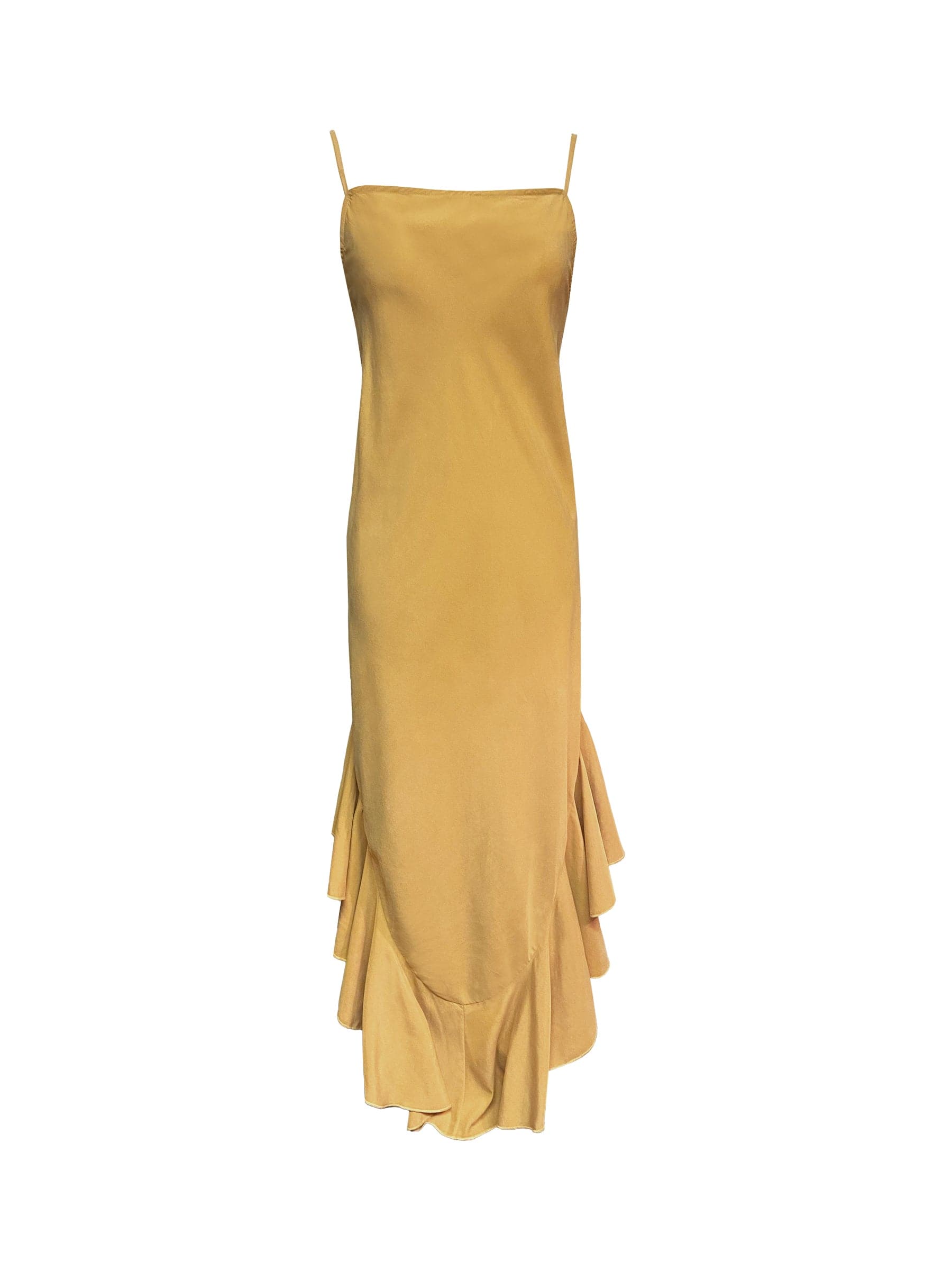 Sand color bia cut tencel ruffle dress
