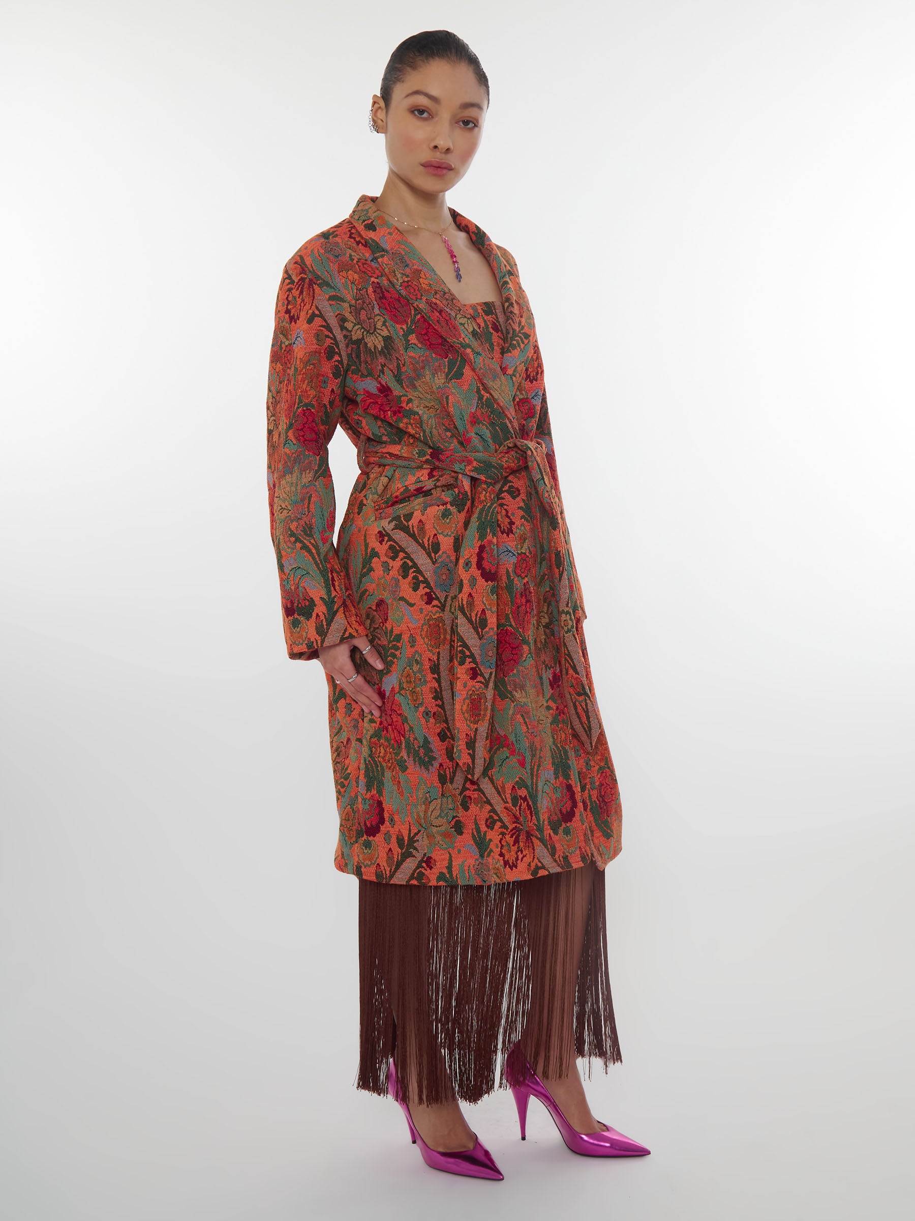 Orange floral and paisley coat