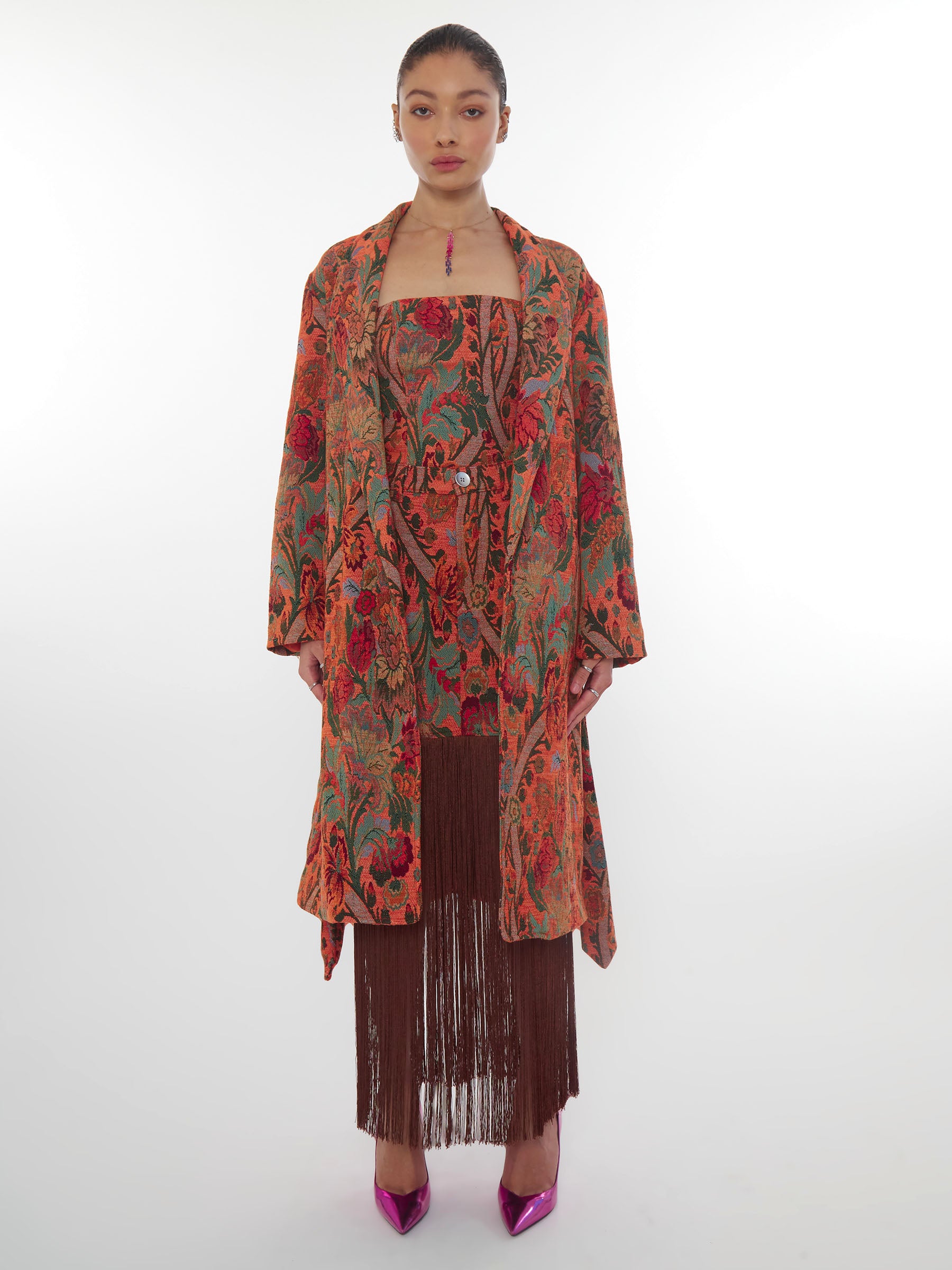 Orange floral and paisley coat