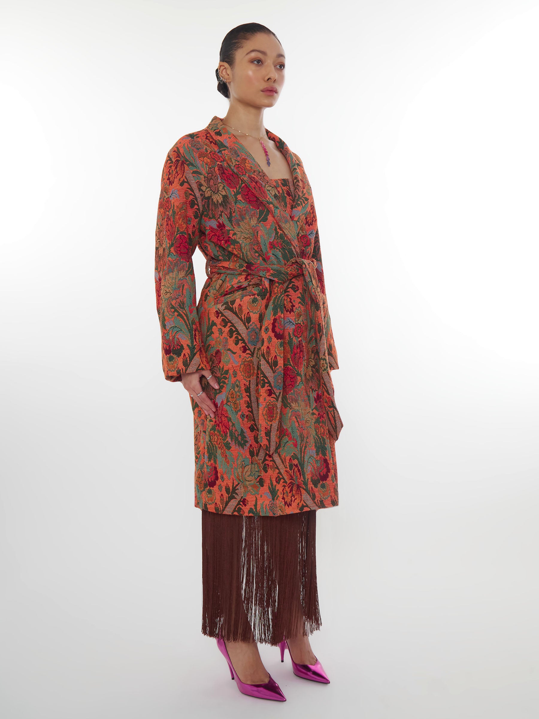 Orange floral and paisley coat