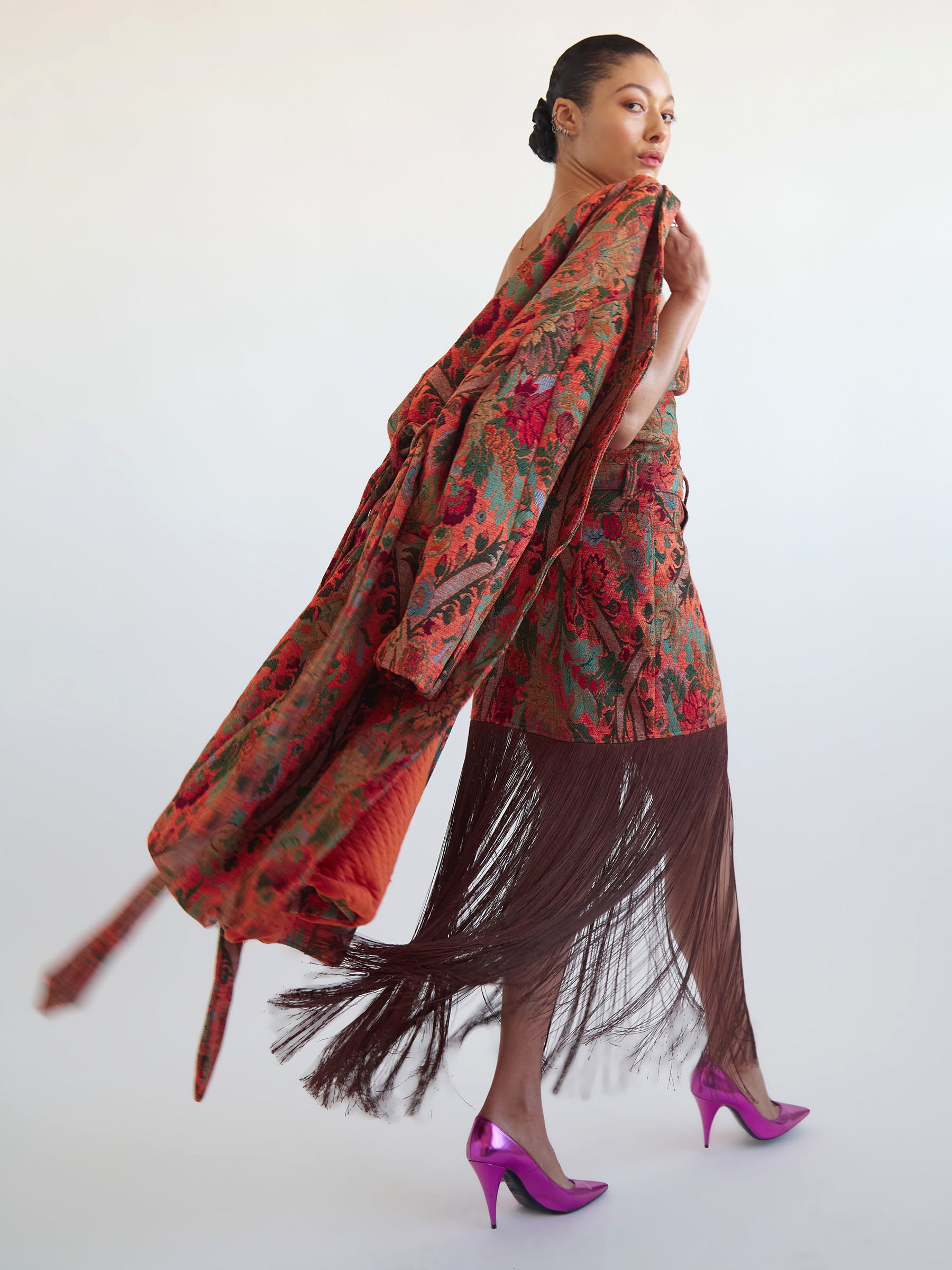 Orange floral and paisley coat