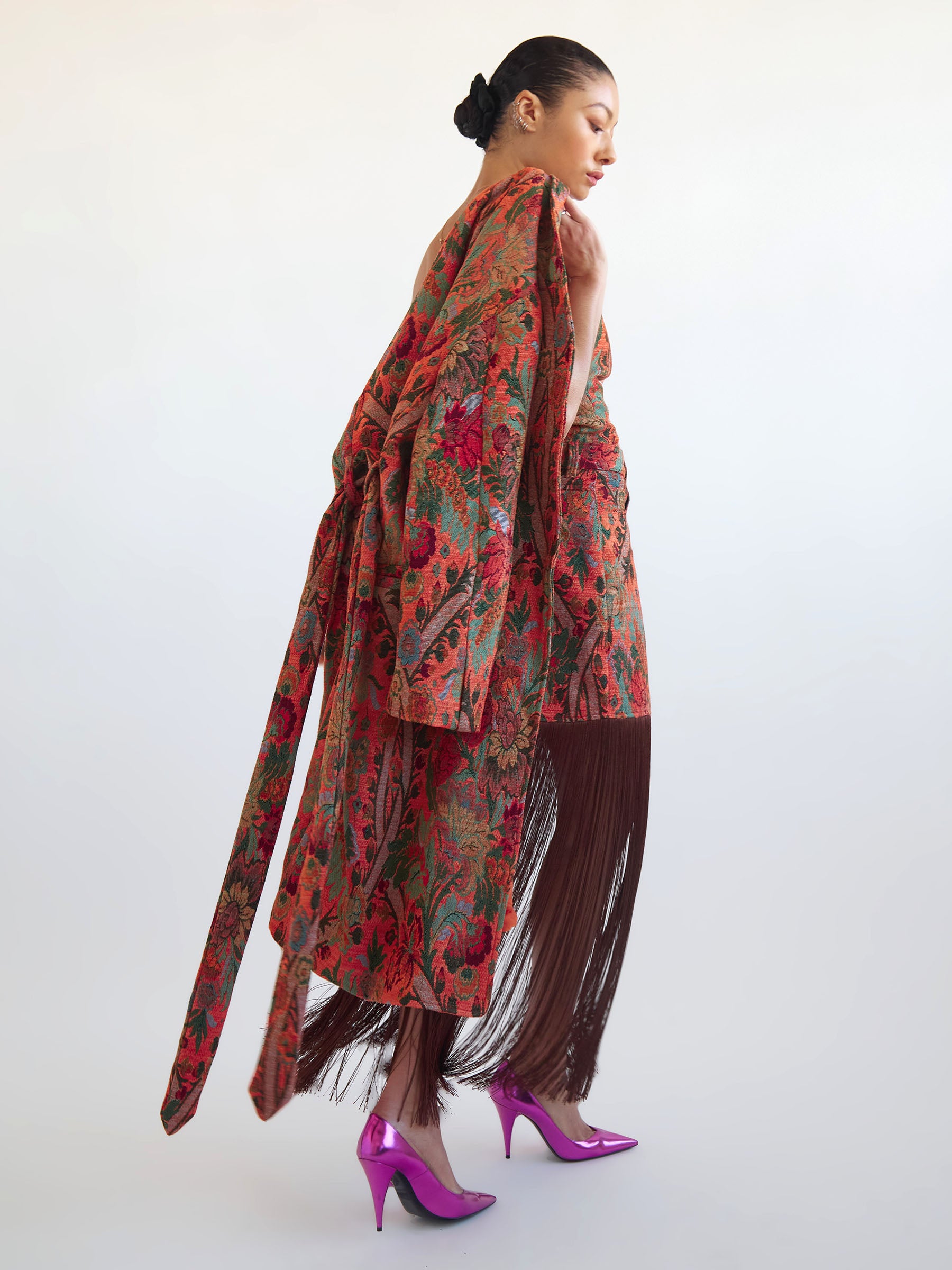 Orange floral and paisley coat