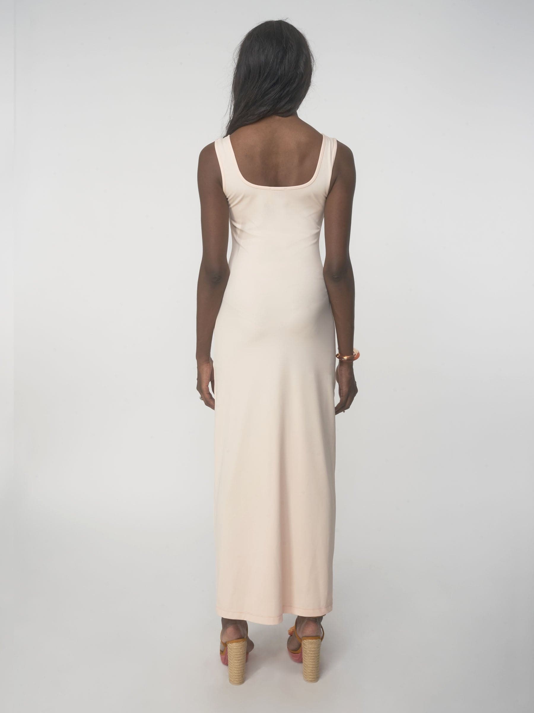 Feminine floral print tight pink maxi tank dress