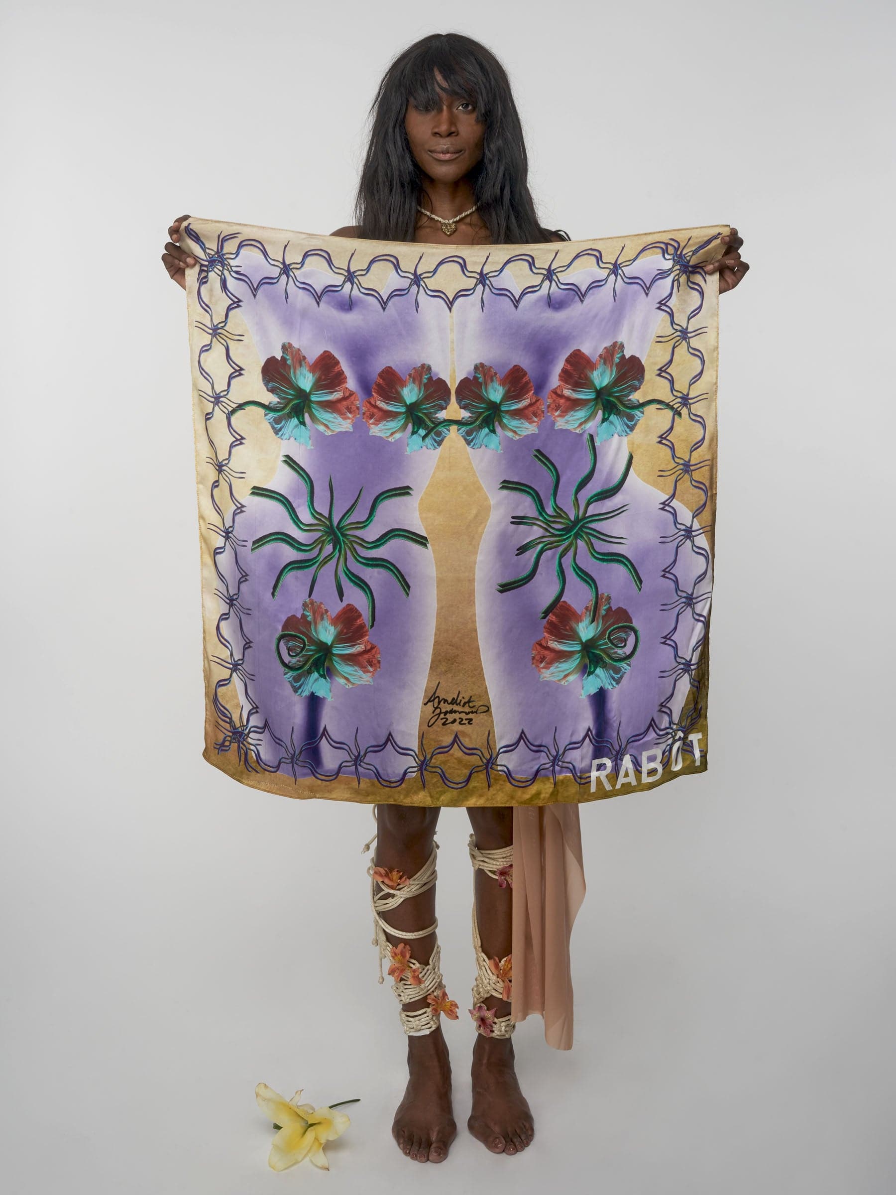 Printed Rabôt silk scarf