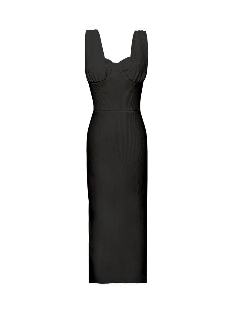 Rib Pasha Dress in Black