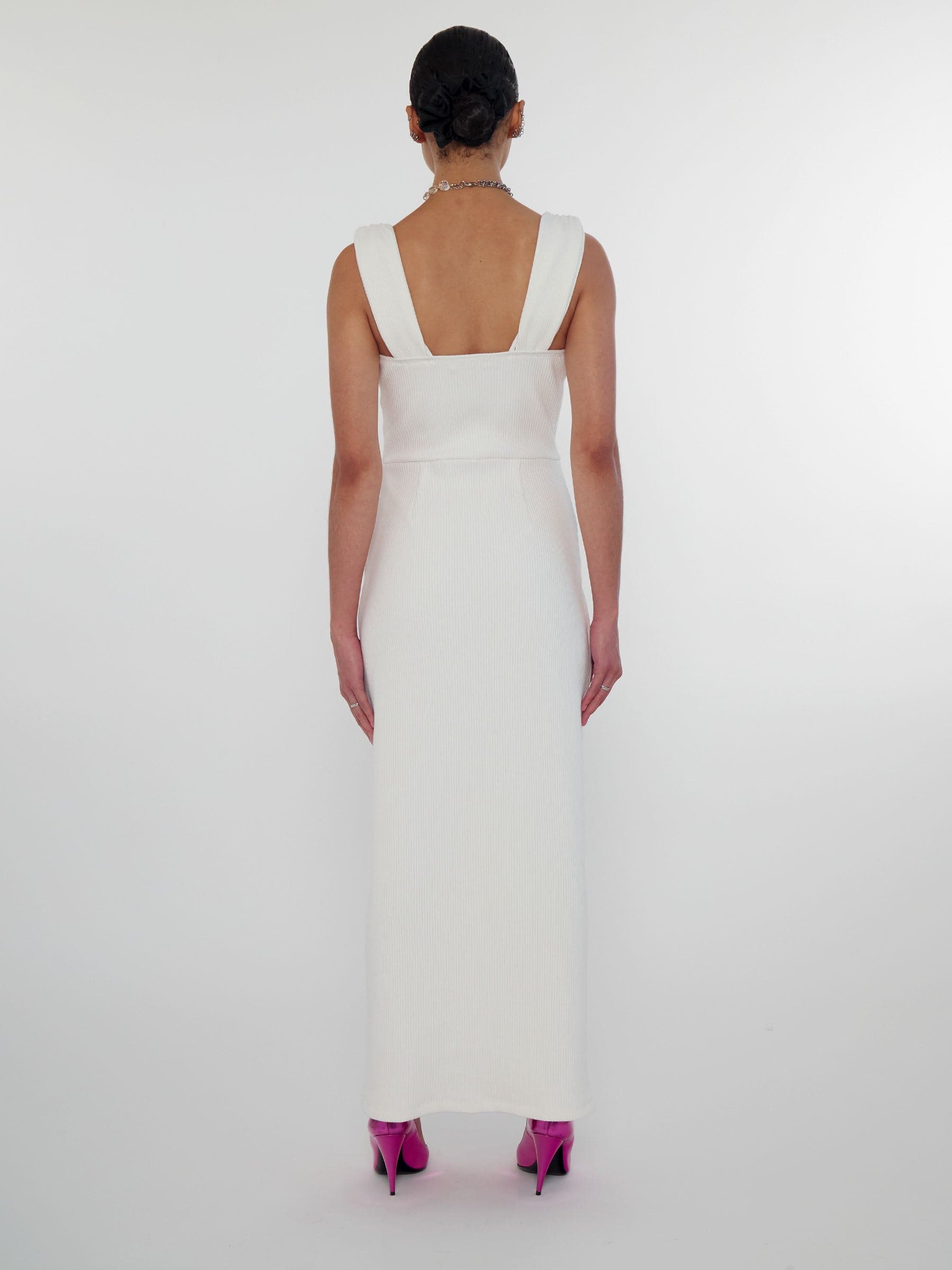 Ribbed corset white maxi dress