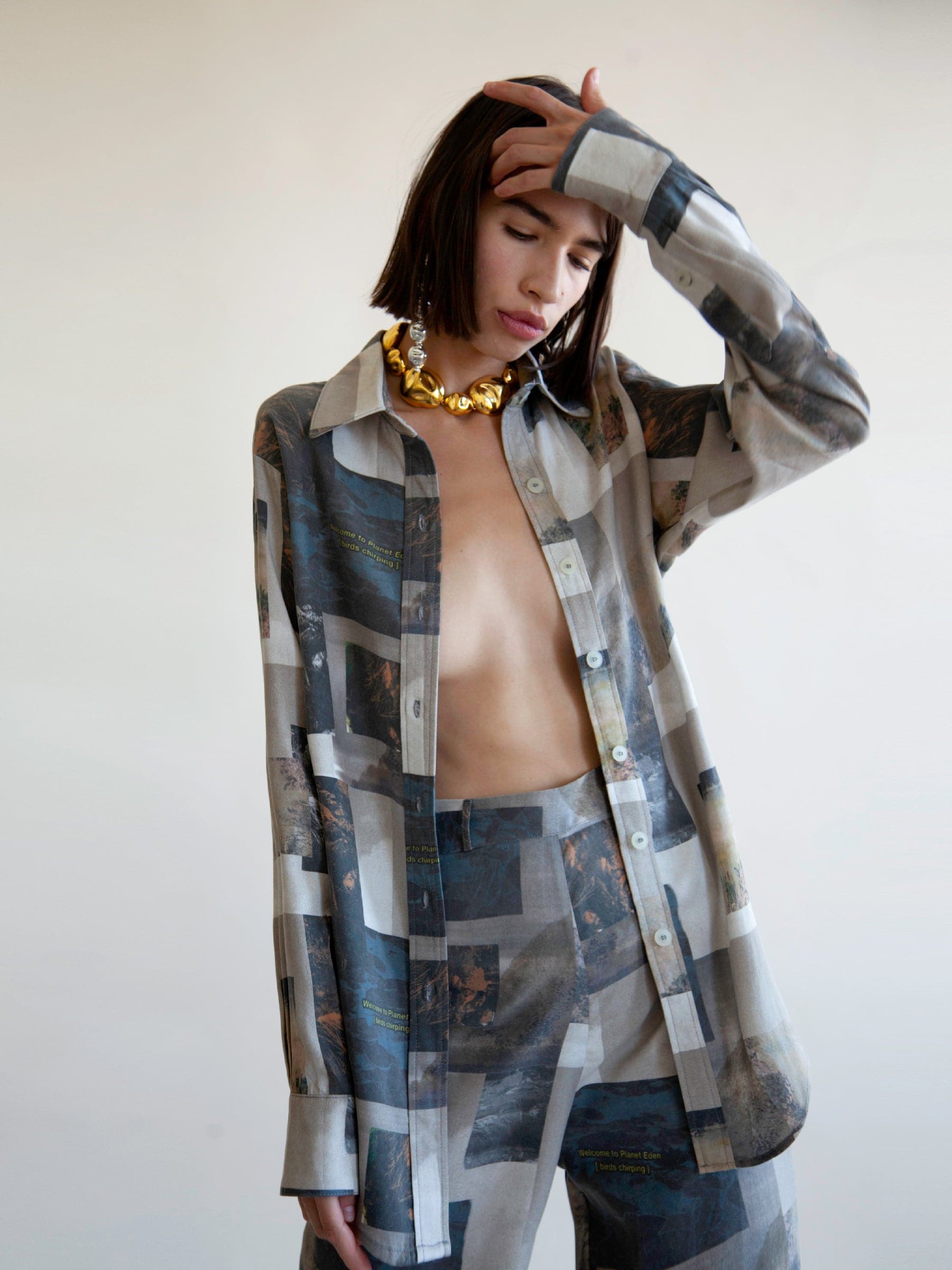 Photoreal printed California buttondown