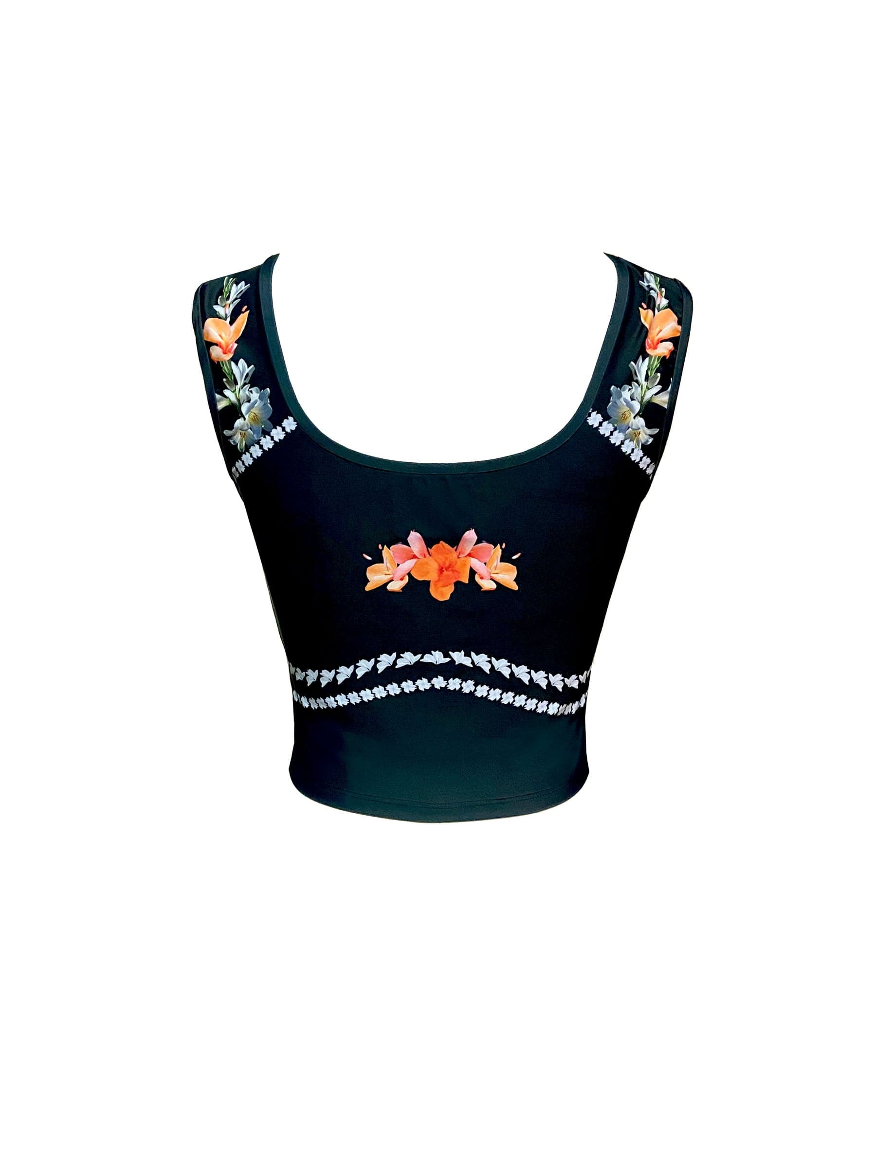 Floral and shell print sustainable black summer tank