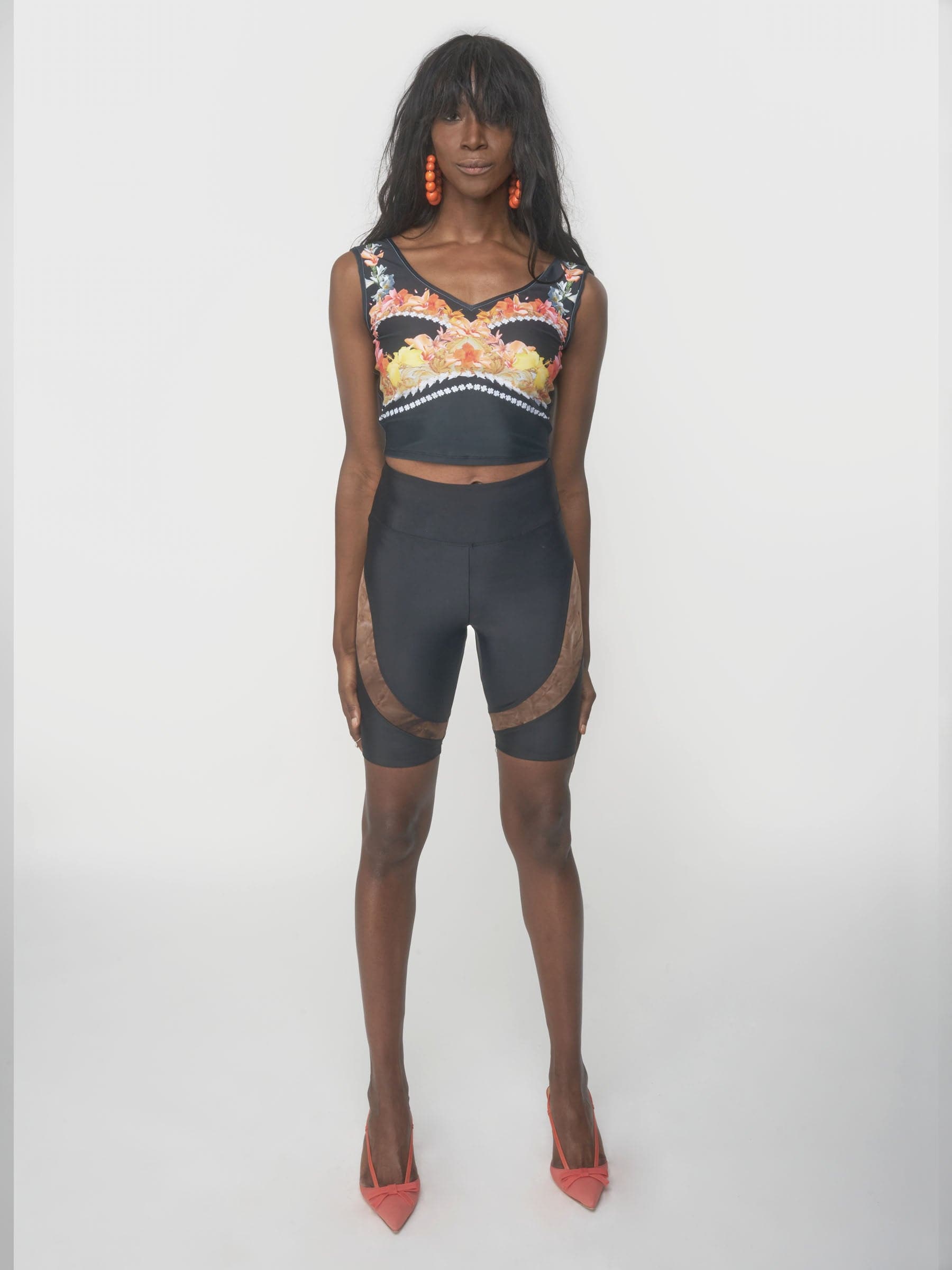 Floral and shell print sustainable black summer tank