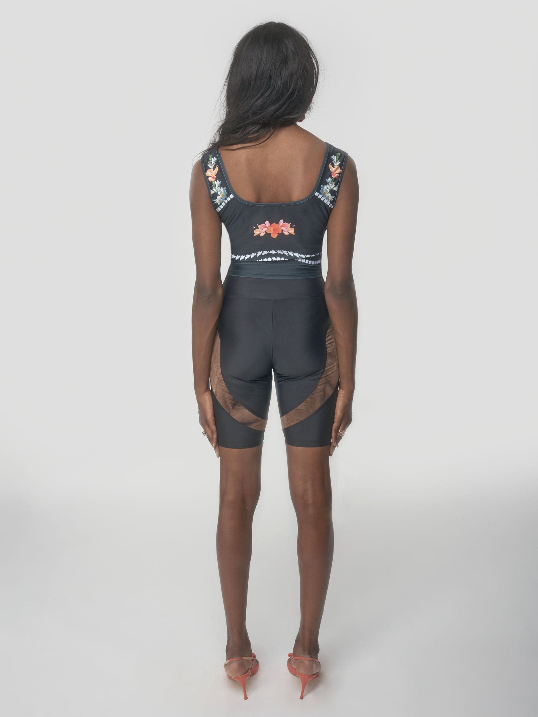 Floral and shell print sustainable black summer tank