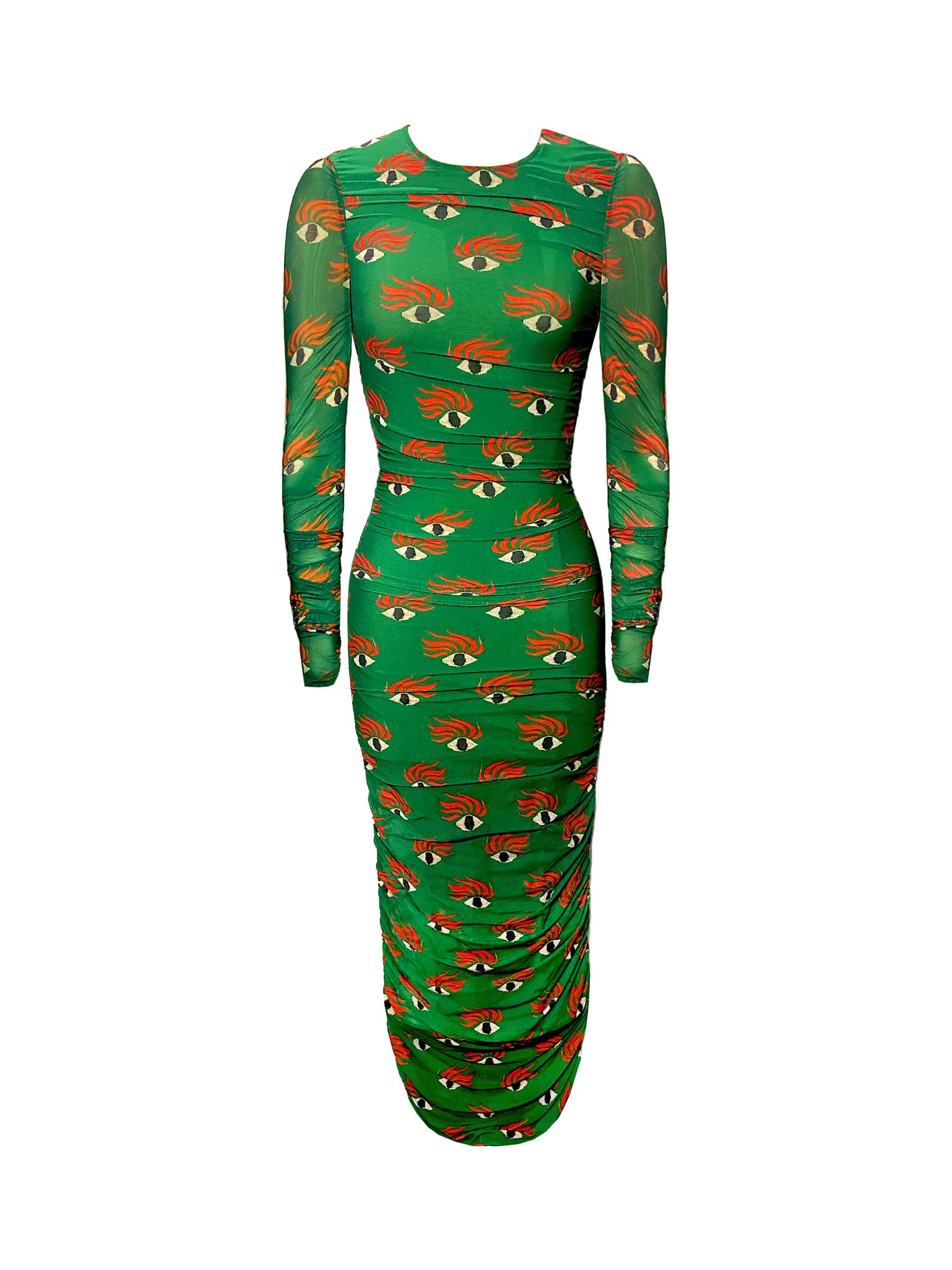 Green eyes printed mesh dress