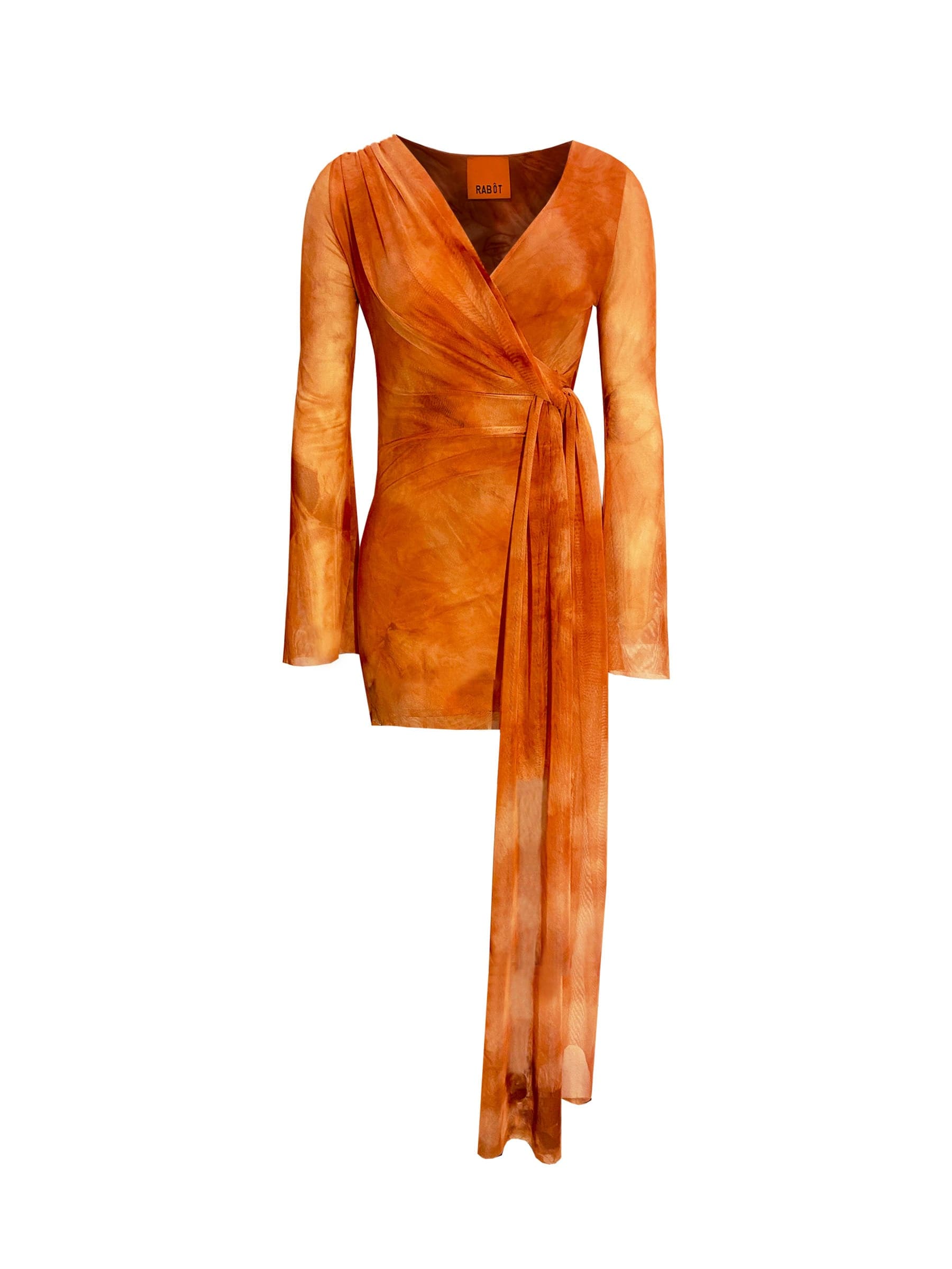Orange tie dye mini dress with tie