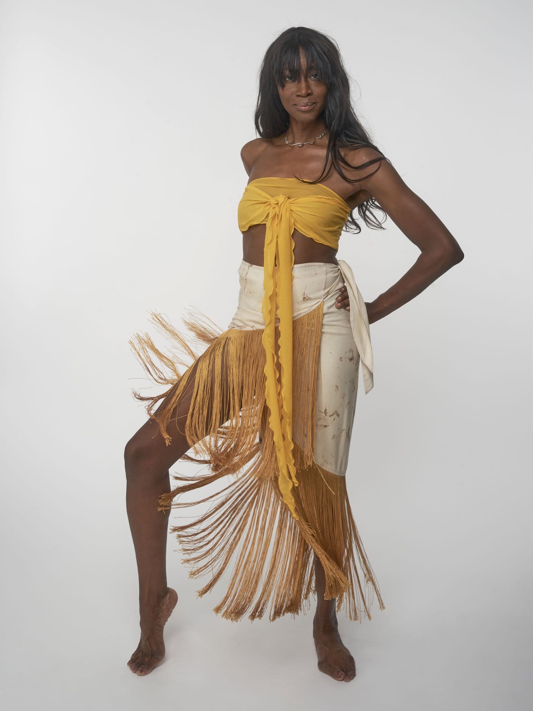 Sustainable Tencel lilac tie dye wrap fringe skirt