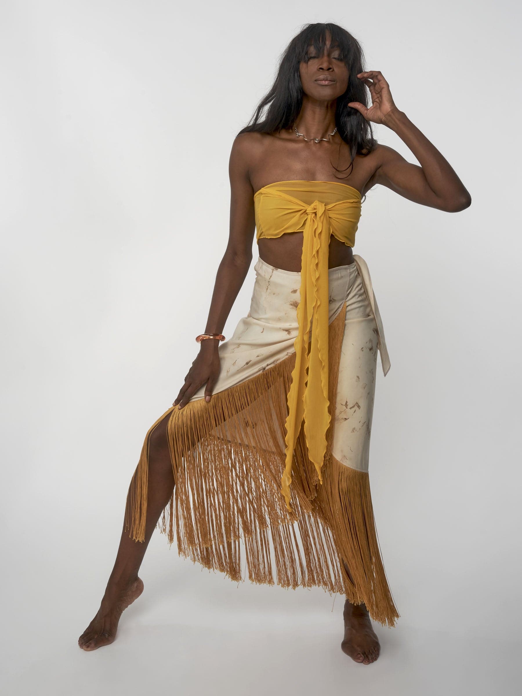 Sustainable Tencel lilac tie dye wrap fringe skirt