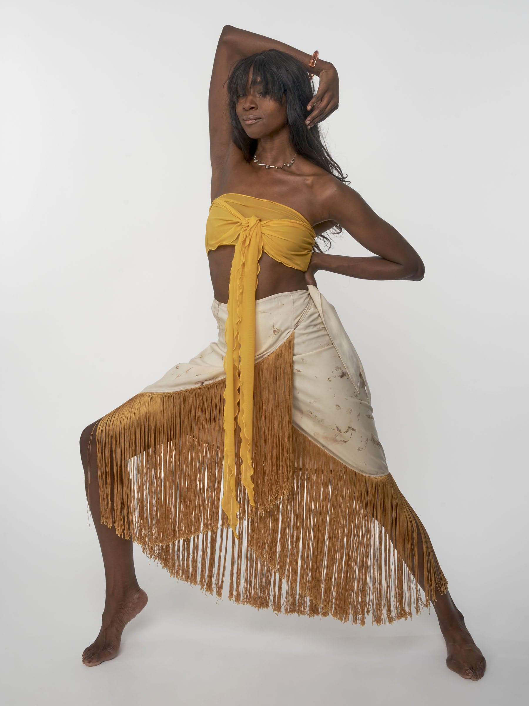 Sustainable Tencel lilac tie dye wrap fringe skirt