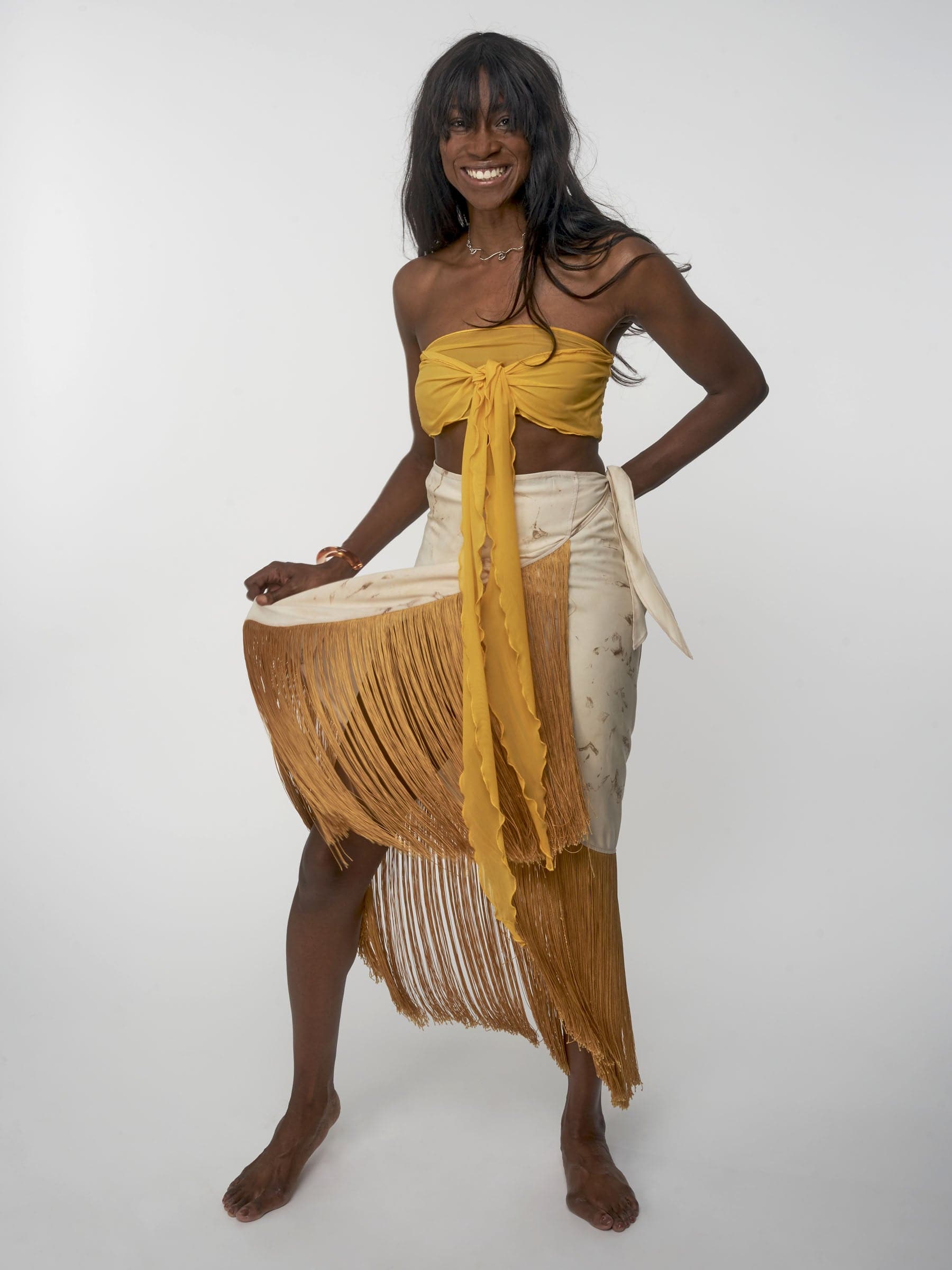 Sustainable Tencel lilac tie dye wrap fringe skirt