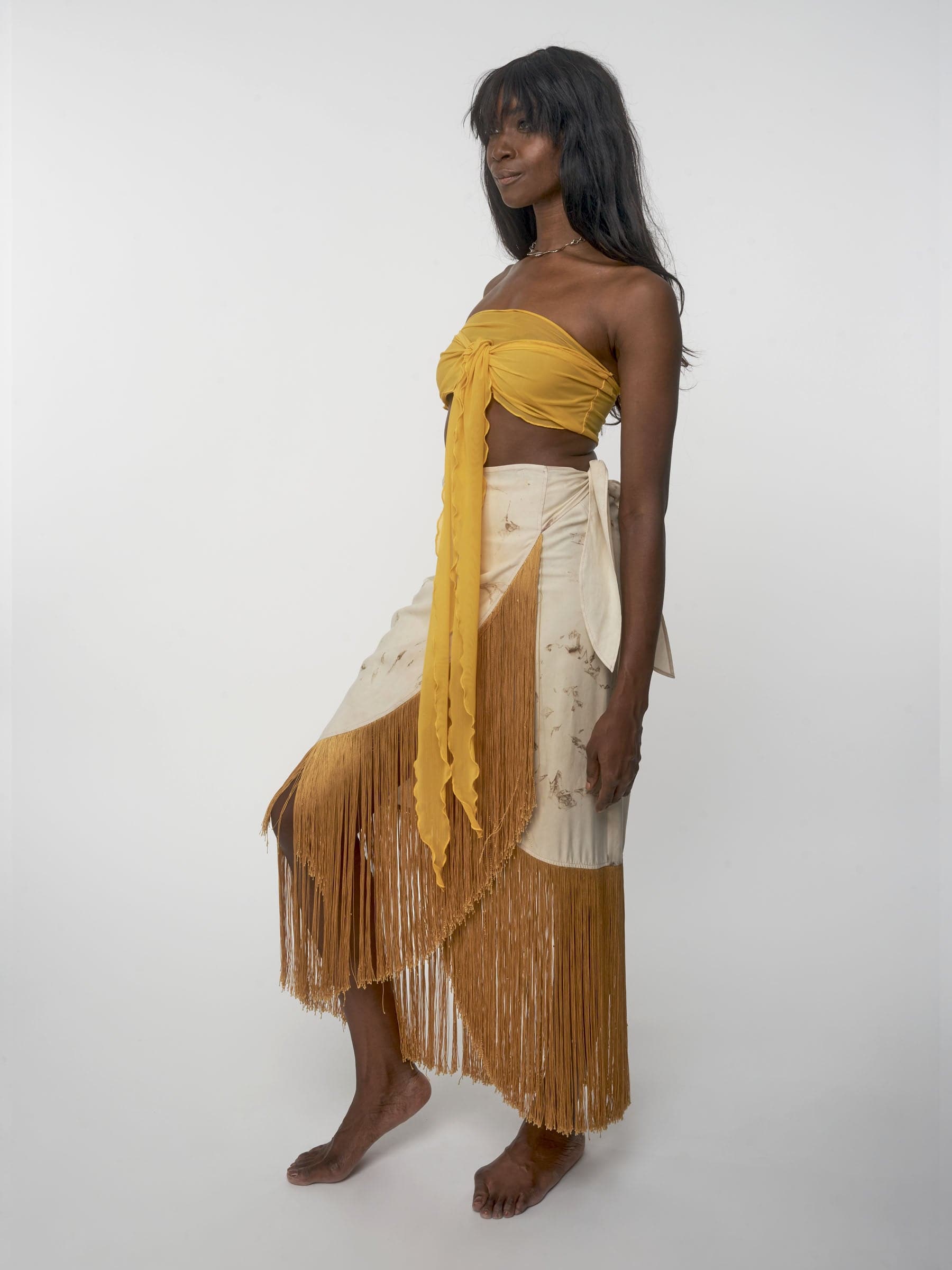 Sustainable Tencel lilac tie dye wrap fringe skirt