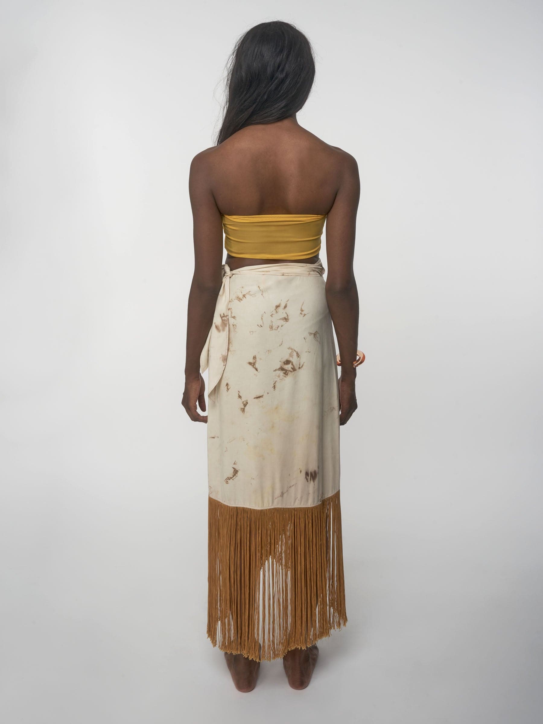 Sustainable Tencel lilac tie dye wrap fringe skirt