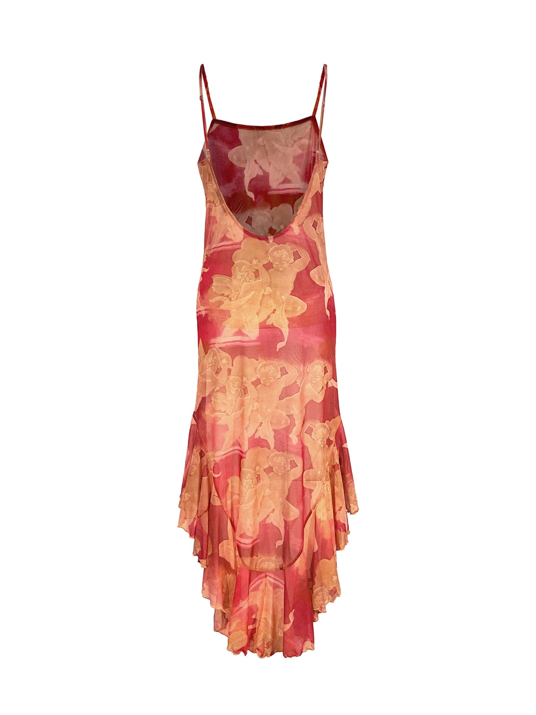 RED ANGEL PRINT MESH DRESS