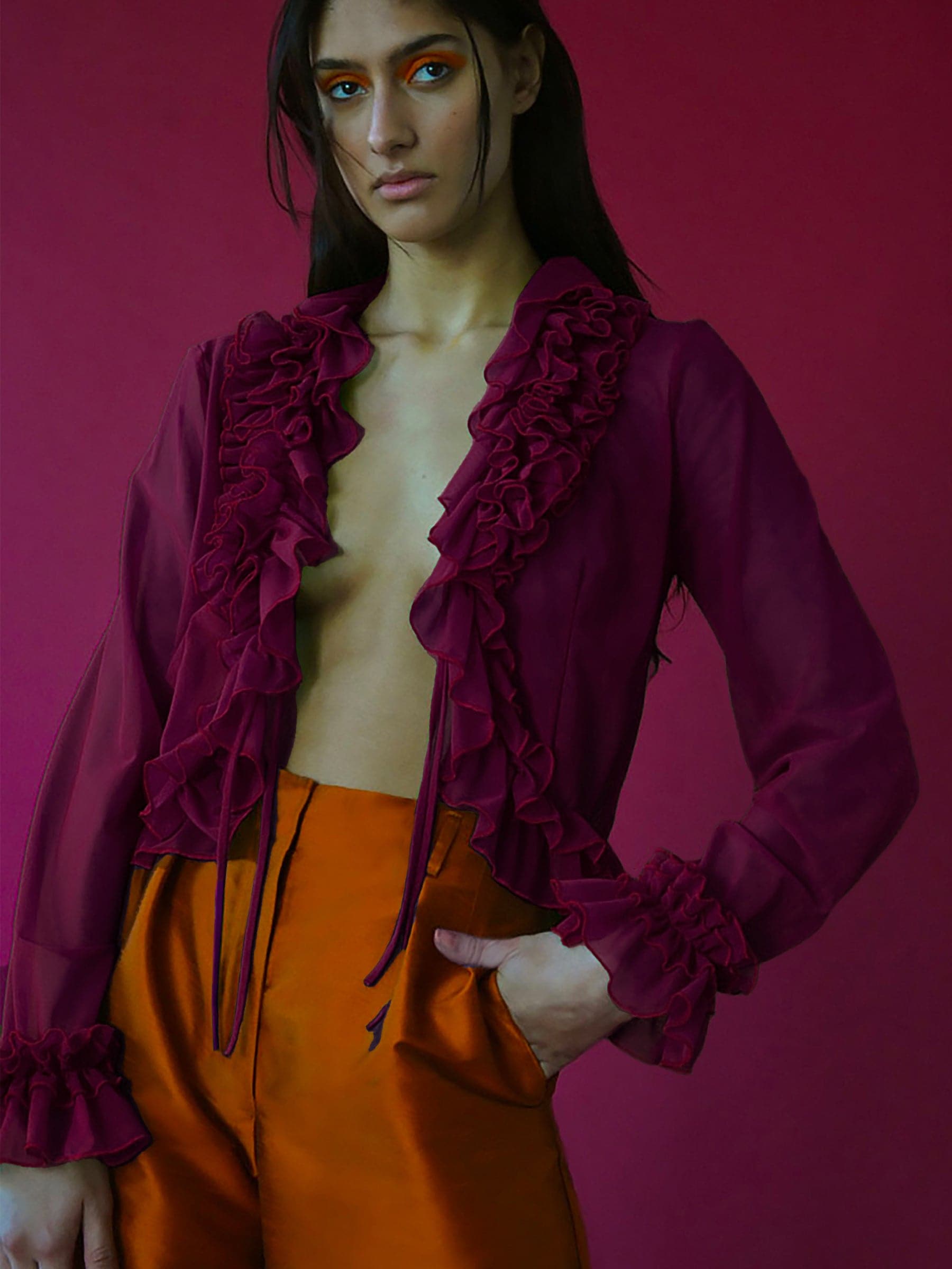 PURPLE MESH RUFFLE TOP