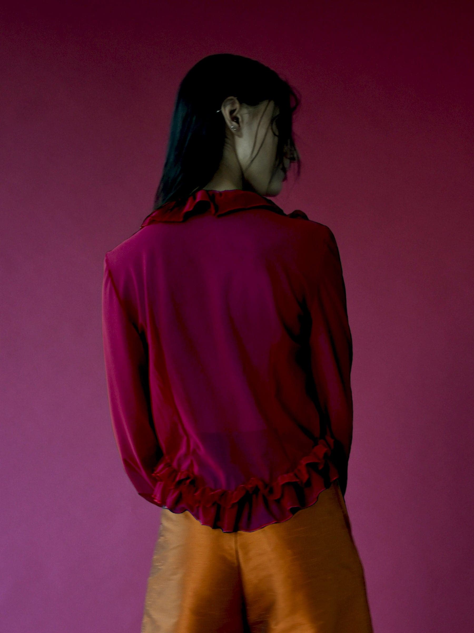 PURPLE MESH RUFFLE TOP