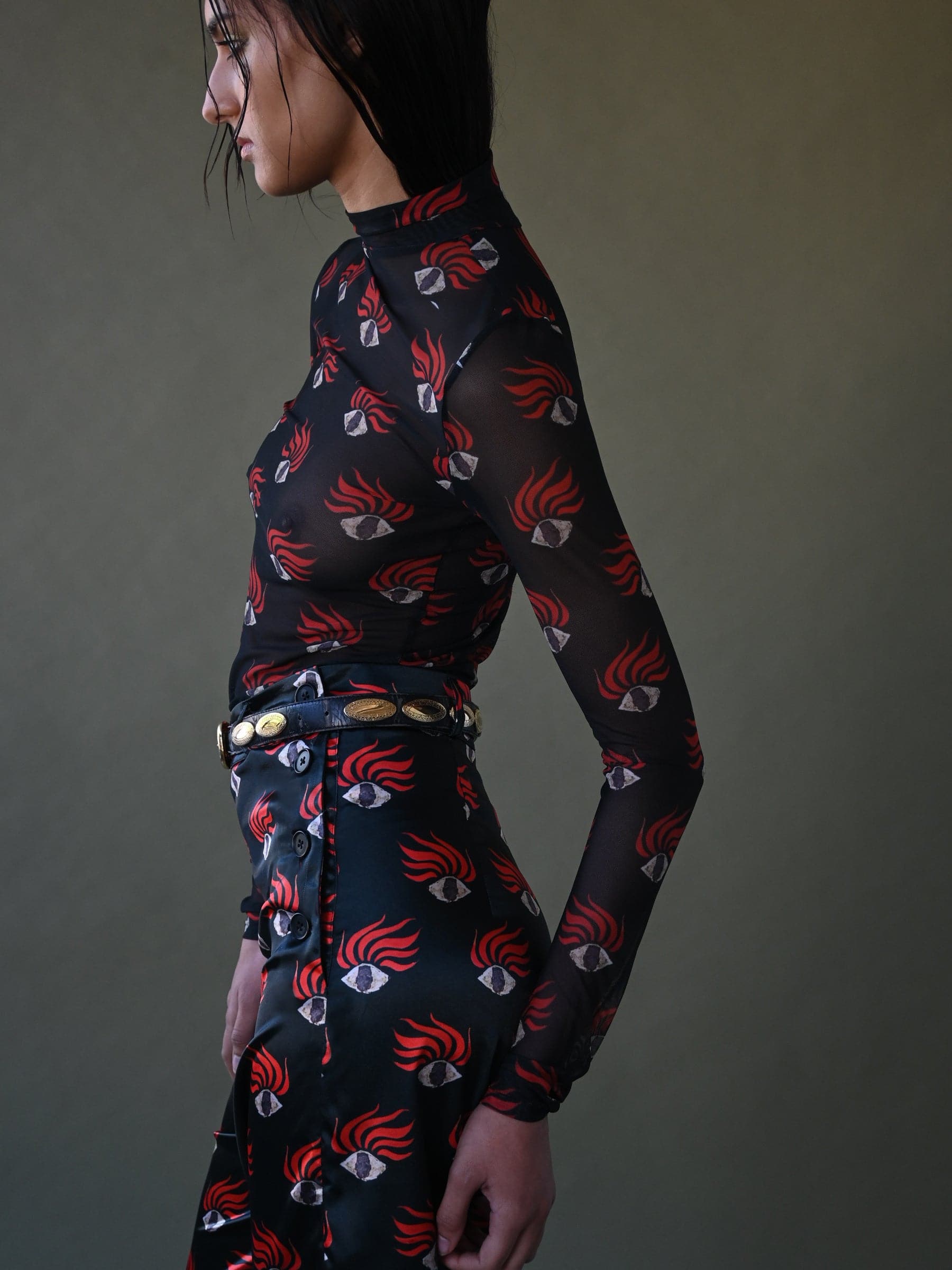 MESH TURTLENECK WITH EYE PRINT
