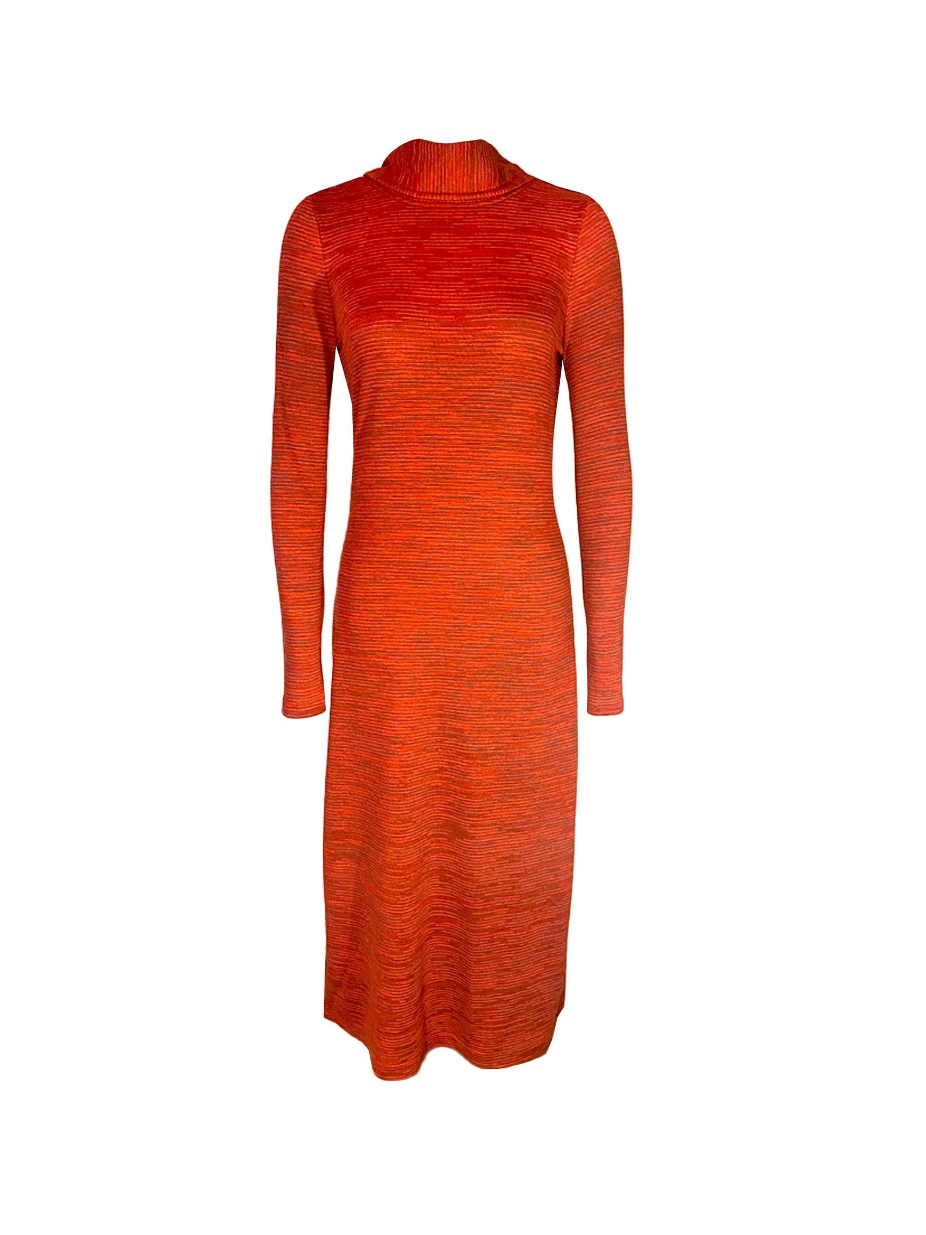 Sweater knit orange rust open back fringe dress