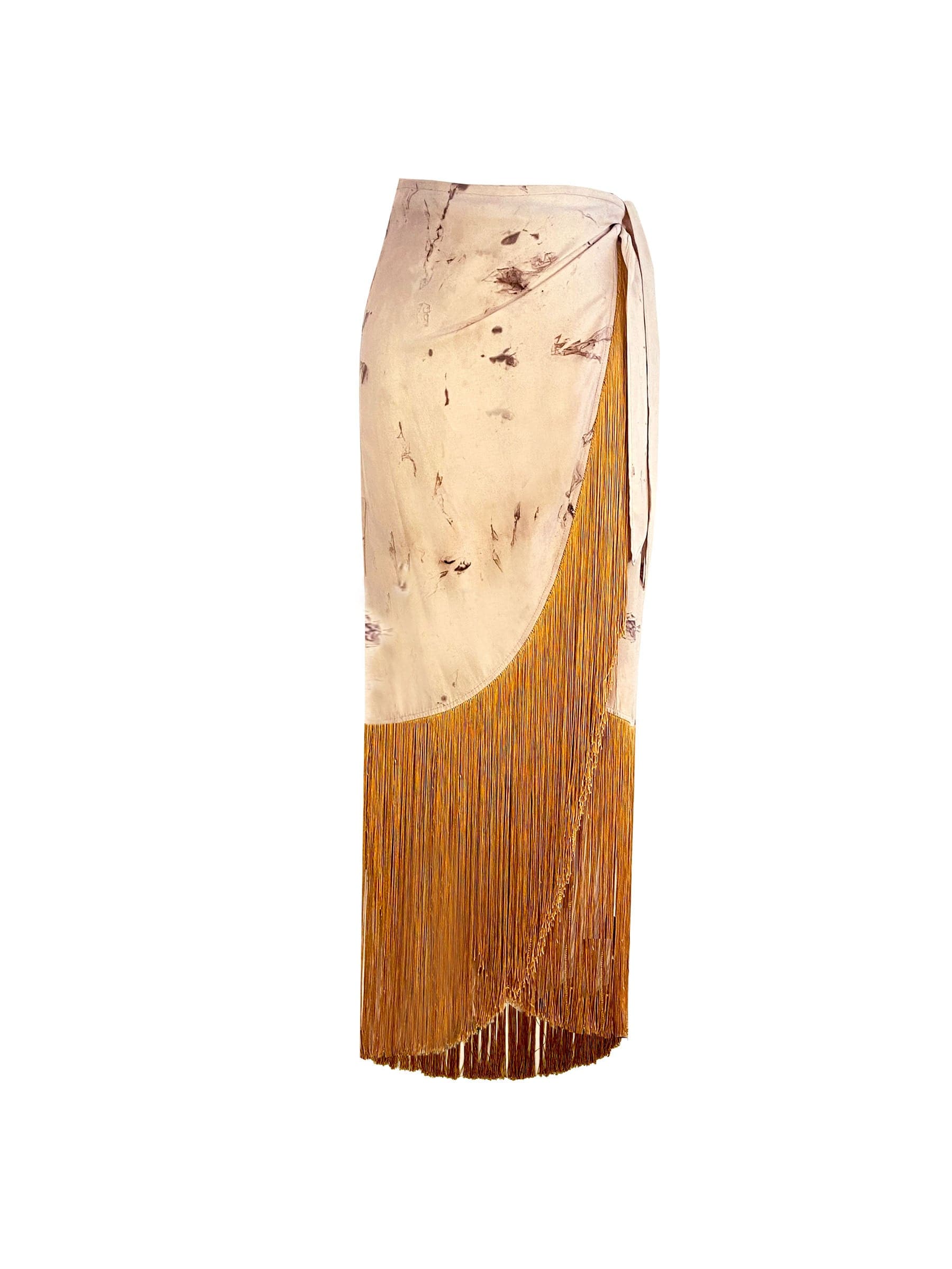 Sustainable Tencel lilac tie dye wrap fringe skirt
